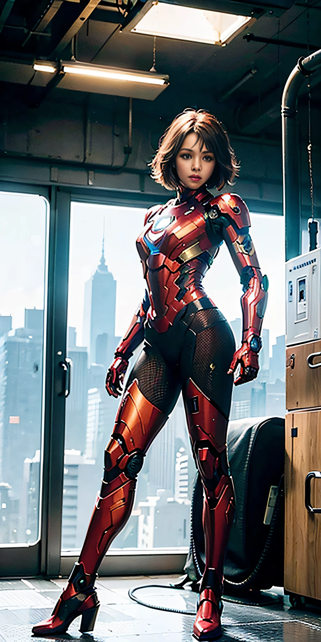 (1girl:1.3), solo,__body-parts__, official art, unity 8k wallpaper, ultra detailed, beautiful and aesthetic, beautiful, masterpiece, best quality, RAW, masterpiece, super fine photo,, best quality, super high Resolution, photorealistic, sunlight, full body portrait, stunningly beautiful,, dynamic pose, delicate face, vibrant eyes, (side view), she is wearing a futuristic Iron Man mech, red and gold, Highly detailed abandoned warehouse background, detailed face, detailed complex busy background, messy, gorgeous, milky, high detailed skin, realistic skin details, visible pores, sharp focus, volumetric fog, 8k uhd, dslr camera, High quality, film grain, fair skin, photorealism, lomography, sprawling metropolis in a futuristic dystopia, view from below, translucent