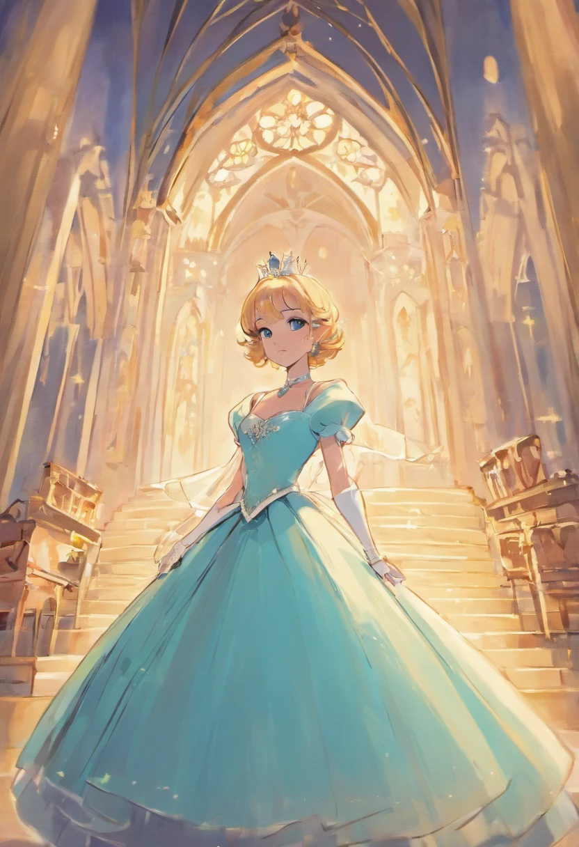 1980s style, Design sketch, Princess Grace's royal wedding dress updated for the late 1980's with a Cinderella aesthetic, influenced by Princess Diana's and Sarah Ferguson's wedding dresses
