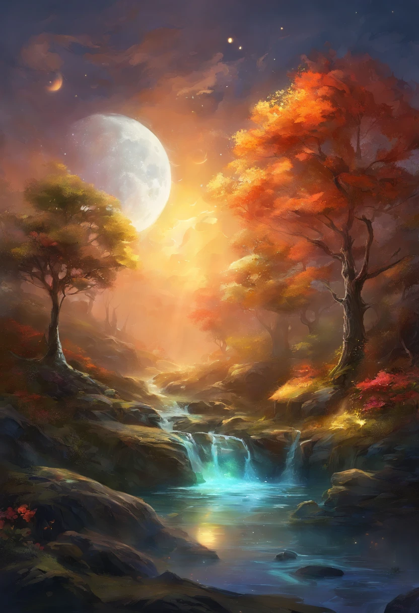 Fantasia、fireflys、moon、Fantastical、a moon、Moonlight、The tree々、ln the forest、mountain stream、firefly