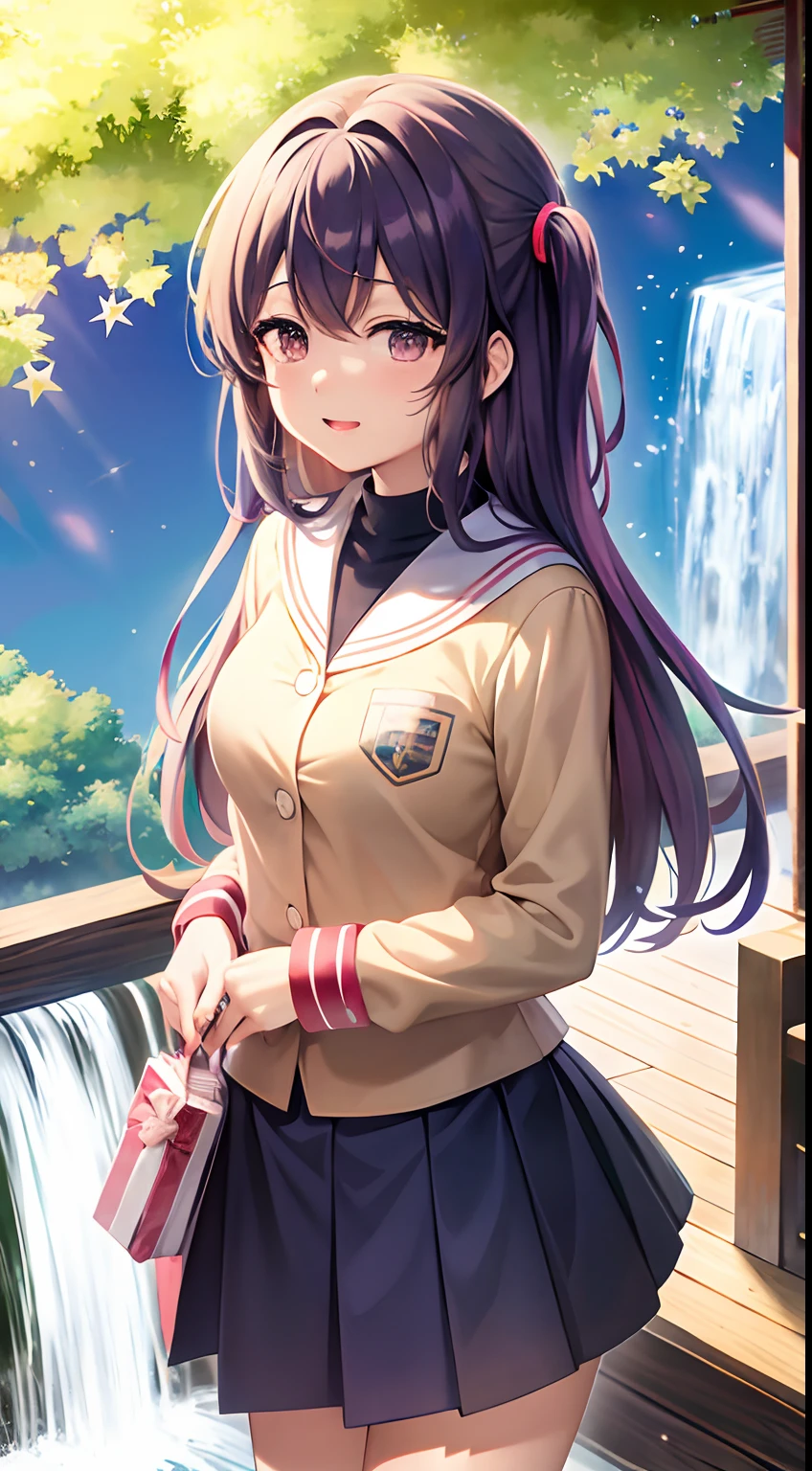 anime girl in school uniform, standing in front of a waterfall, anime moe artstyle, iwakura lain, yandere. ah high, anime visual of a cute girl, as an anime character, chiaki nanami from danganronpa, close up iwakura lain, made with anime painter studio, in anime style, an anime girl