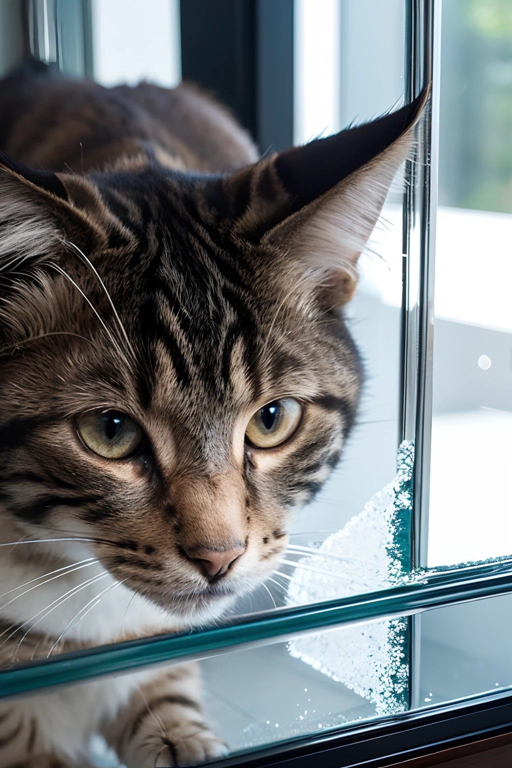 The cat slammed through the glass(Fragmentation,Round holes)