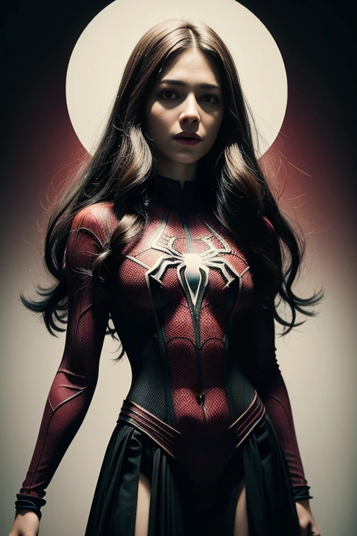 Melissa Benoist、Sticking out the navel、newyork、She wears a torn Spider-Man suit,wearing skirt、 Red and black color scheme,Dynamic、masterpiece、top-quality、ultra-detailliert、ighly detailed、beautiful detailed brilliance、超A high resolution