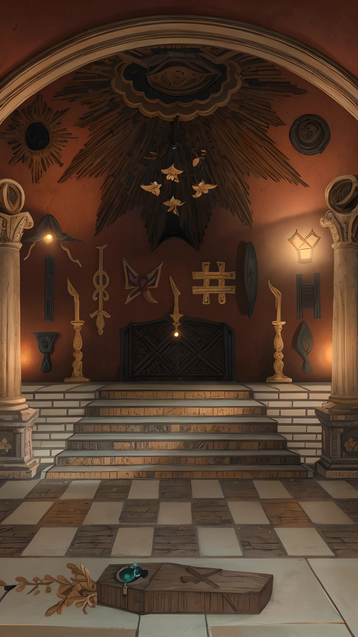 Masonery temple with 4 columns,  high quality (detailed) (intricate) (8k) (HDR) (wallpaper) (cinematic lighting) (sharp focus)