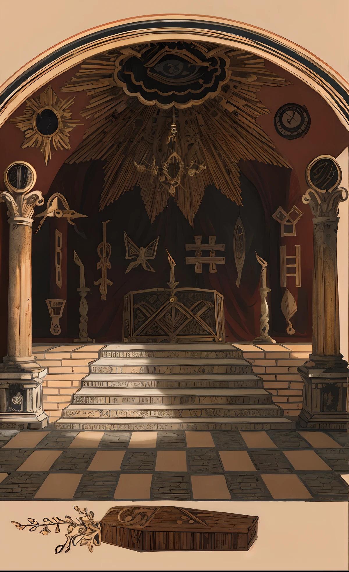 Masonery temple with 4 columns, high quality(detailed) (intricate) (8k) (HDR) (wallpaper) (cinematic lighting) (sharp focus)
