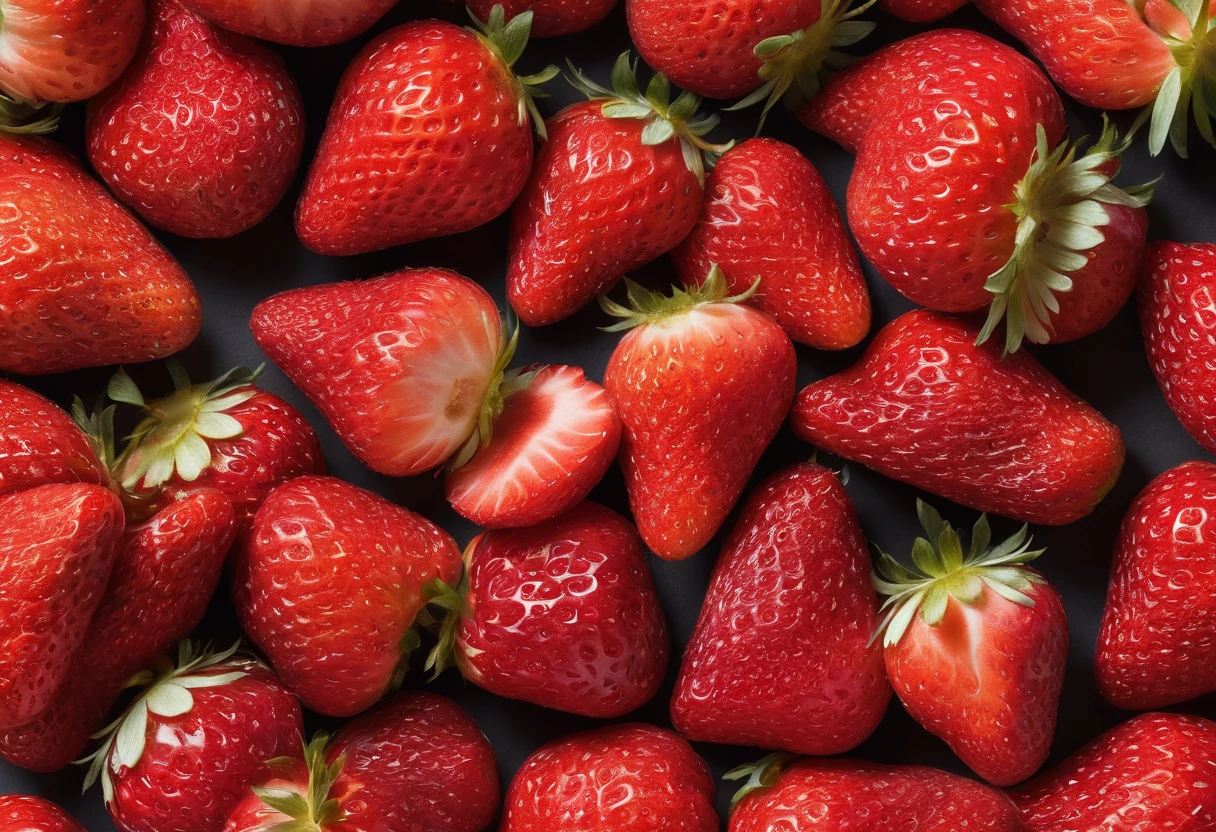 red colour,Close-up of a strawberry,Appetite,Realisticstyle,senior color matching,exquisitedetails,Strawberry packaging design