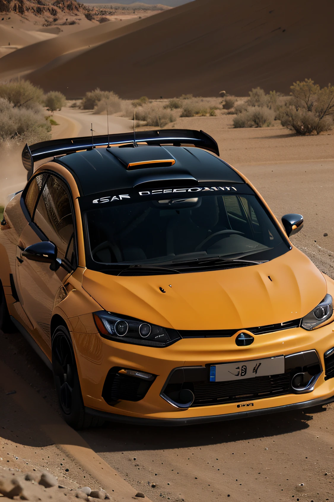 1 car, rally car, fast car, desert, liveries, ultra sharp image, high definition, cinematic lighting, high resolution, high quality, 8k, neoprene, ultra sharp focus