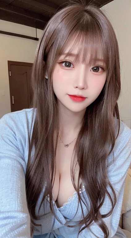 bright expression、photorealisim、top-quality、超A high resolution、a picture、Photos of the most beautiful Nordic girls、Detailed cute and beautiful face、a small face、(pureerosface_v1:0.008)、Beautiful bangs、alice in the wonderland、18year old、(thighs thighs thighs thighs:1.2)、full body Esbian、Glowing white shiny skin、Hair tangled in the face、Bangs that extend to the face、bangss、Hair between the eyes、Super long hair、Attractive brown straight silky hair、finer hair、Attractive sparkling beautiful bright clear light blue eyes、(pajamas:1.2)、eye liner、Double eyelids、ample breasts、Dynamic Pose