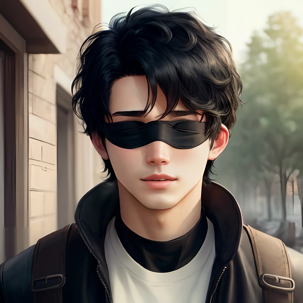 Male black hair blindfold