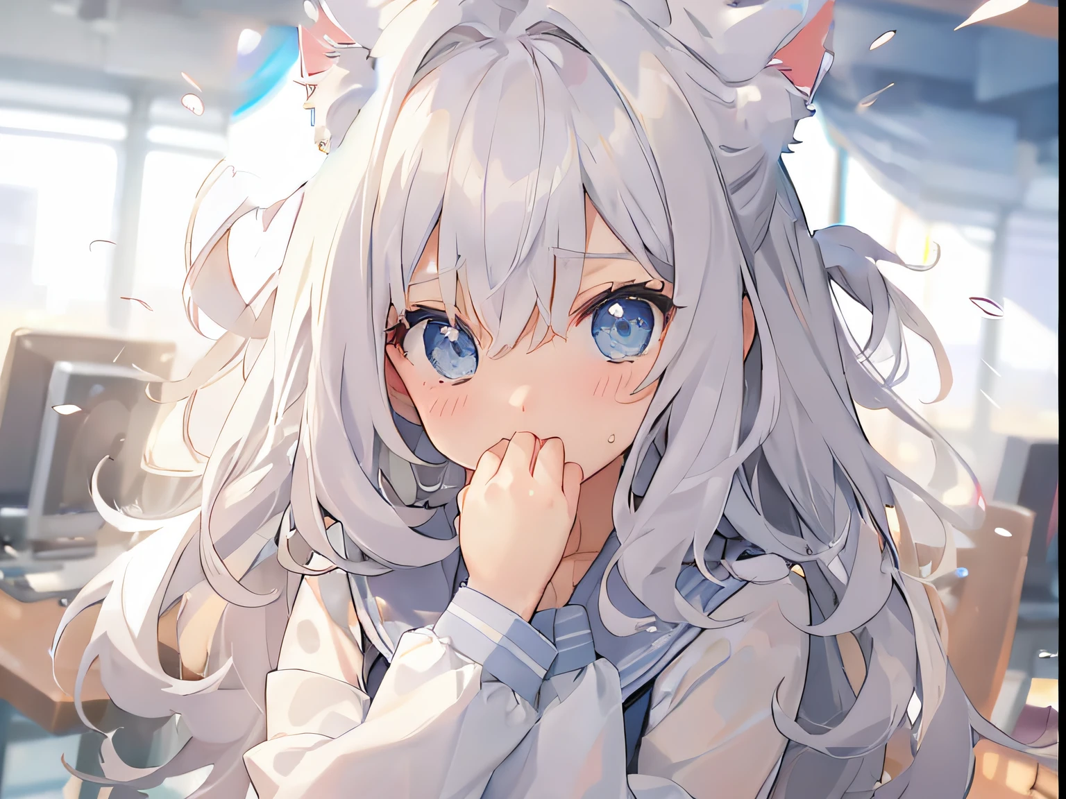 White cat ears，Anime cat lady