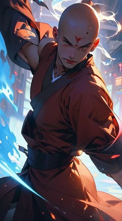 Handsome Shaolin monk、(((1 juvenile,bald-headed,buddhist monk,full bodyesbian,tear-mole:))),full bodyesbian,Chinese Kung Fu,Sharp eyes,Clear facial features,dressed white hanfu,The body is surrounded by purple mist,Runes surround you,Martial arts action,Holographic reality,holographic halo,dynamic blur,Game lighting effects,rim-light,Soft light,cinematic rim light,The light is delicate