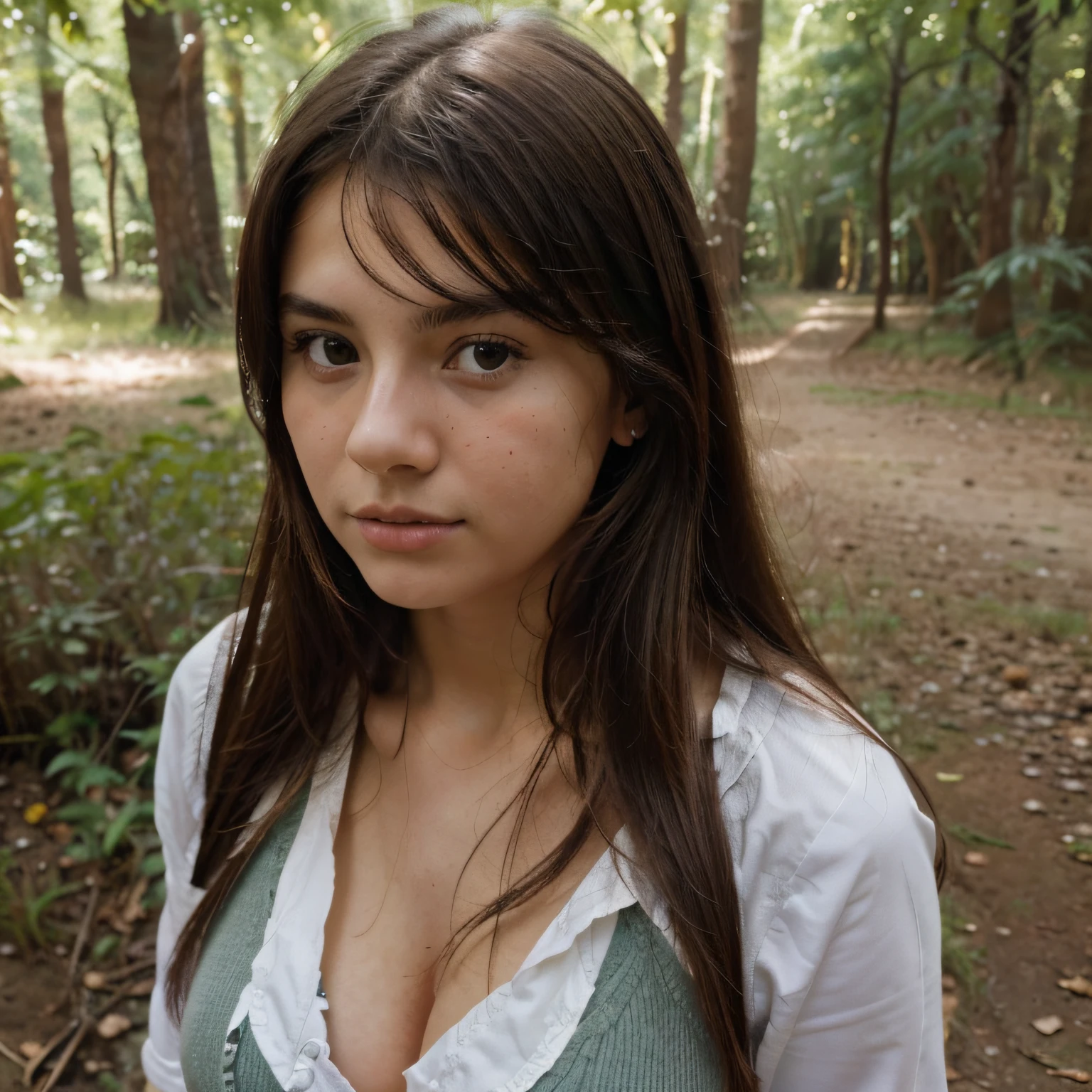 8k beautiful Irish ((13 year old)) girl with brown hair, freckles, ((pale skin)), intricate, elegant, highly detailed, majestic, digital photography, athletic, bridal veil, ((naked)), small breasts, (masterpiece, sidelighting, finely detailed beautiful eyes: 1.2), hdr, in the woods