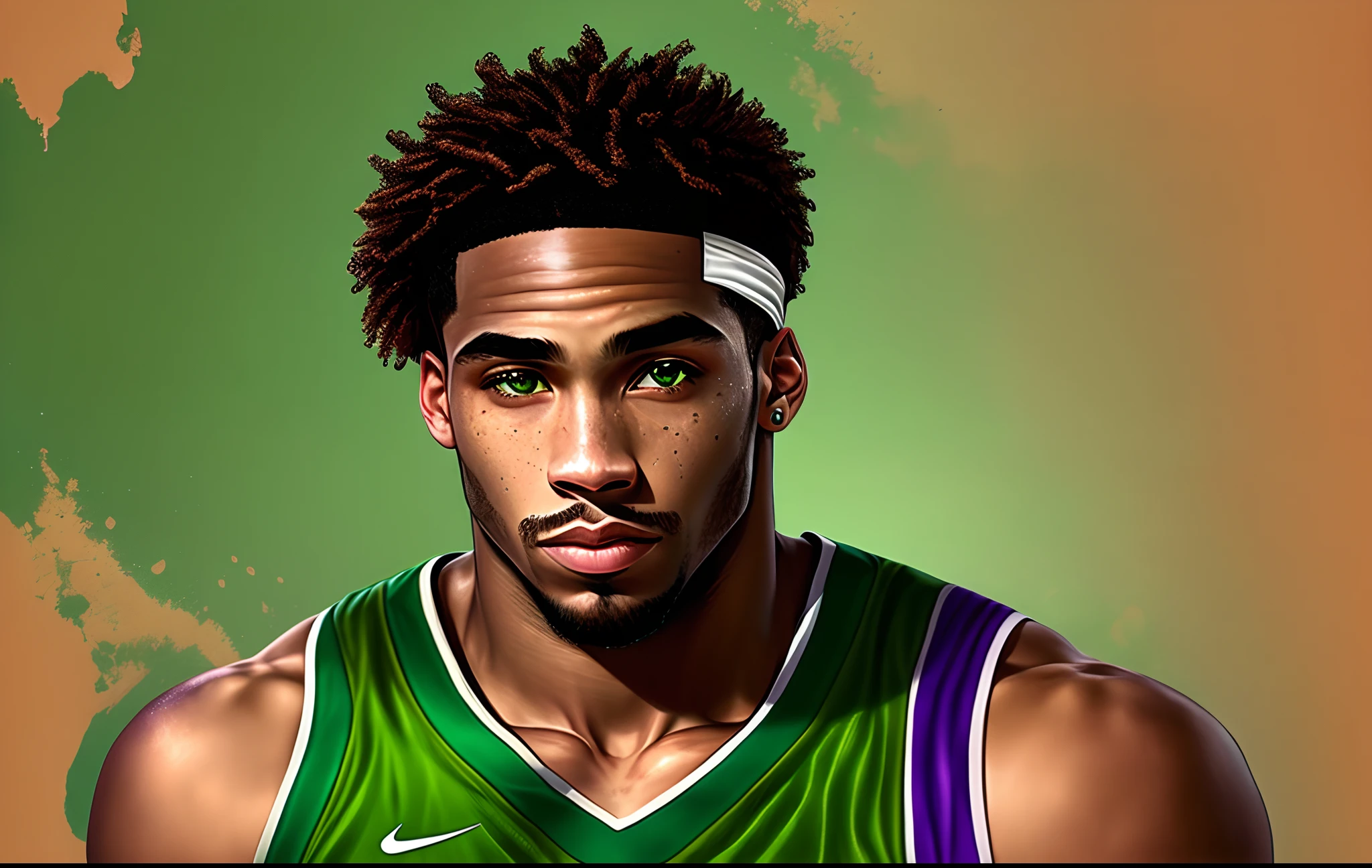 Jogador do lakers basquete de olhos verdes cor de pele bronzeado sem barba