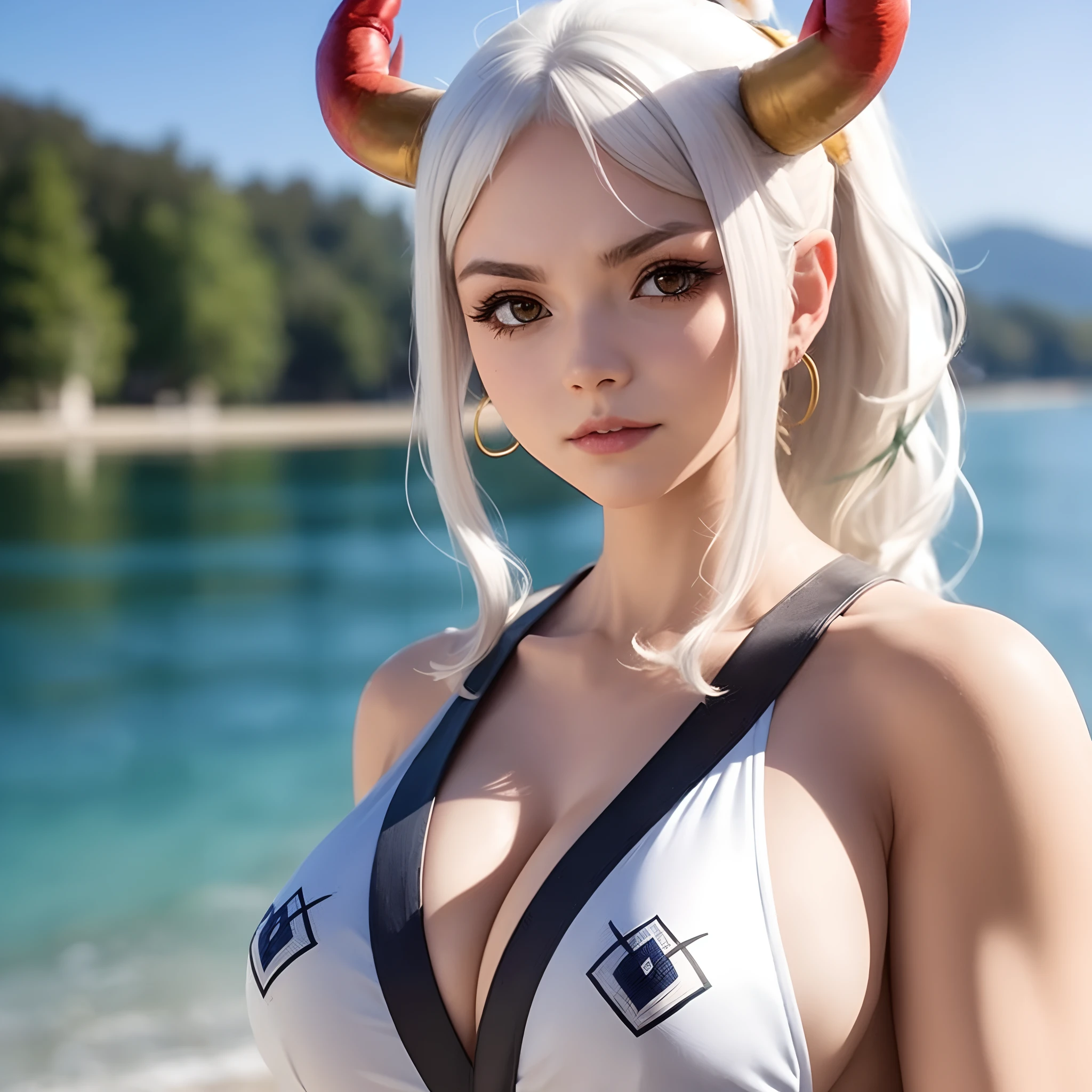 blond woman with horns on her head posing for a picture, white horns queen demon, demon white horns, anime girl cosplay, anime cosplay, cosplayer dressed like a crab, anime girl in real life, professional cosplay, full-cosplay, cosplay, demon girl, monstergirl, big natural horns on her head, oni horns, with horns, mika kurai demon
