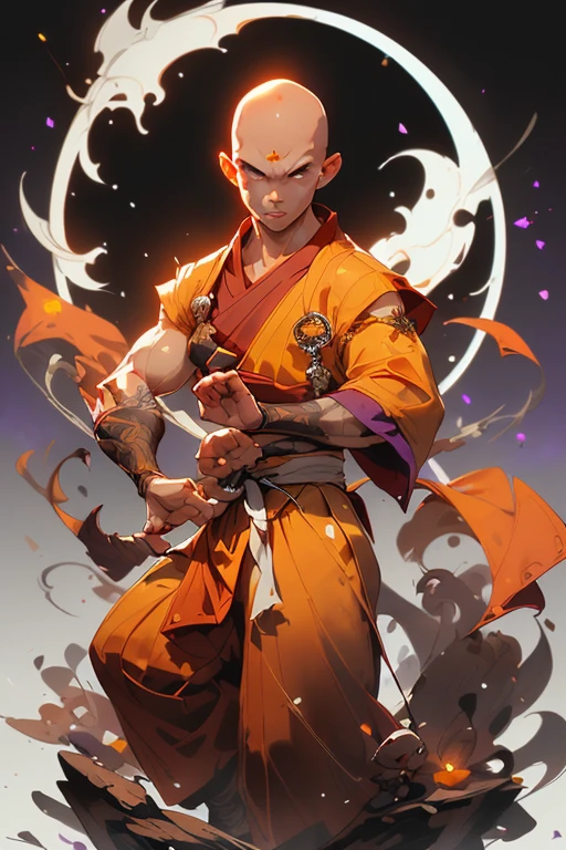 Handsome Shaolin monk、(((1 juvenile,bald-headed,buddhist monk,full bodyesbian,tear-mole:))),full bodyesbian,Chinese Kung Fu,Sharp eyes,Clear facial features,dressed white hanfu,The body is surrounded by purple mist,Runes surround you,Martial arts action,Holographic reality,holographic halo,dynamic blur,Game lighting effects,rim-light,Soft light,cinematic rim light,The light is delicate