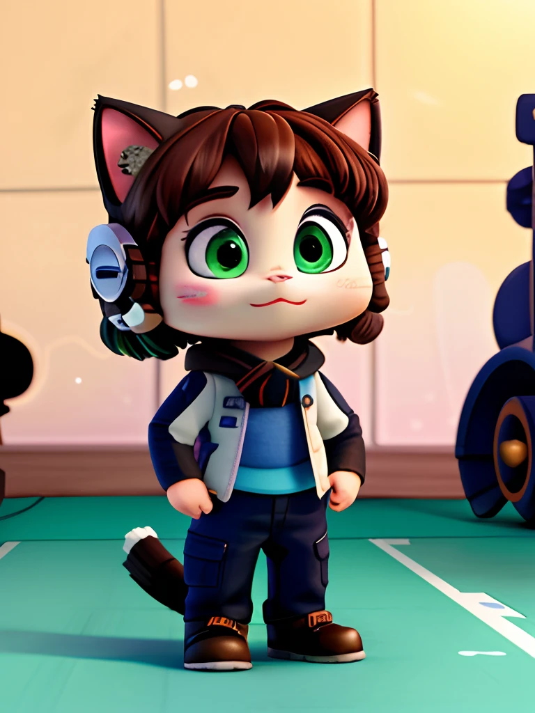 Little cat with helmet and helmet、cute 3d render、little astronaut looking up、Portrait Anime Space Cadet Cat、Cute 3D anime cat rendering、cute detailed digital art、Explorer Mini Cutie Cat、Styling 3D Rendering、3D rendered character art 8k、Cute Digital Painting、anime style 3D、super detailed render、Transformation Belt、red scarf、Iz