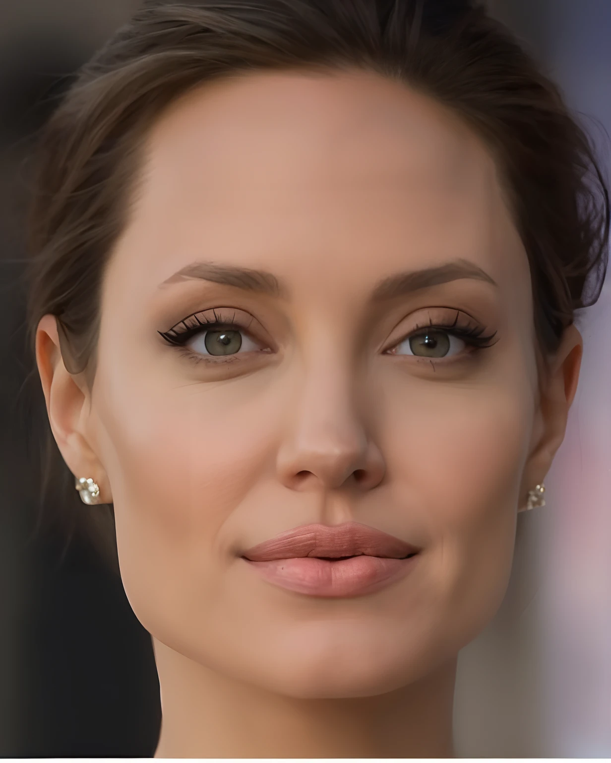 a close up of a woman with a very big nose, angeline jolie, nose of angelina jolie, very beautiful angeline jolie, angelina jolie, animatronic angelina jolie, portrait of angelina jolie, with very thin lips, portrait of the angelina jolie, angelina jolie portrait, most beautiful woman on earth, prominent cheekbones, large downslanted eyes