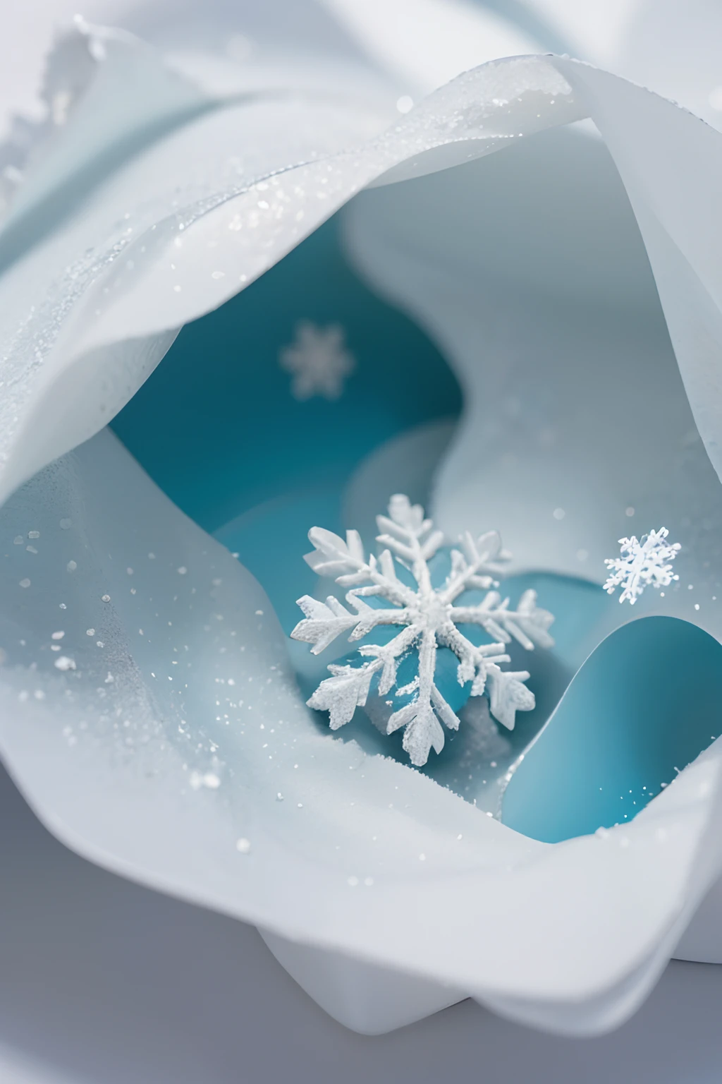 tmasterpiece,k hd,Close-up of the Photogram,Close-up of snowflakes,There are no characters,A big snowflake,Half water, half frozen,closeup cleavage