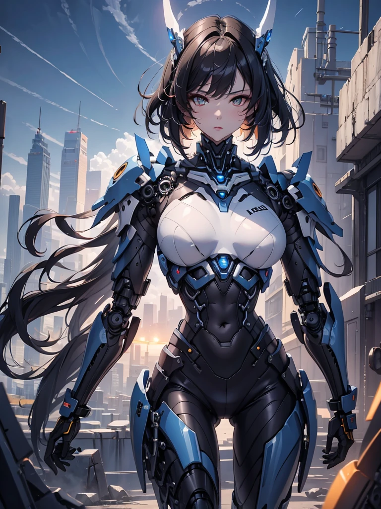 Extremely beautiful girl in profile, crouching with her back to the viewer, half-cyborg body, holding her hair, long hair, Mechanized eyes, Gears, Perfect breasts, big ass, {extremely detailed 8k CG unit wallpaper}, landscape photography expansive, (a view from above with focus on the character and setting), (wide open field view), (high angle shot), (high light: 1.4), (low light: 1.3), (warm light source : 1.2), Intricate details, (iridescent colors: 1.2), (bright lighting), (atmospheric lighting), Surreal, Mechanical, dreamy, sensual