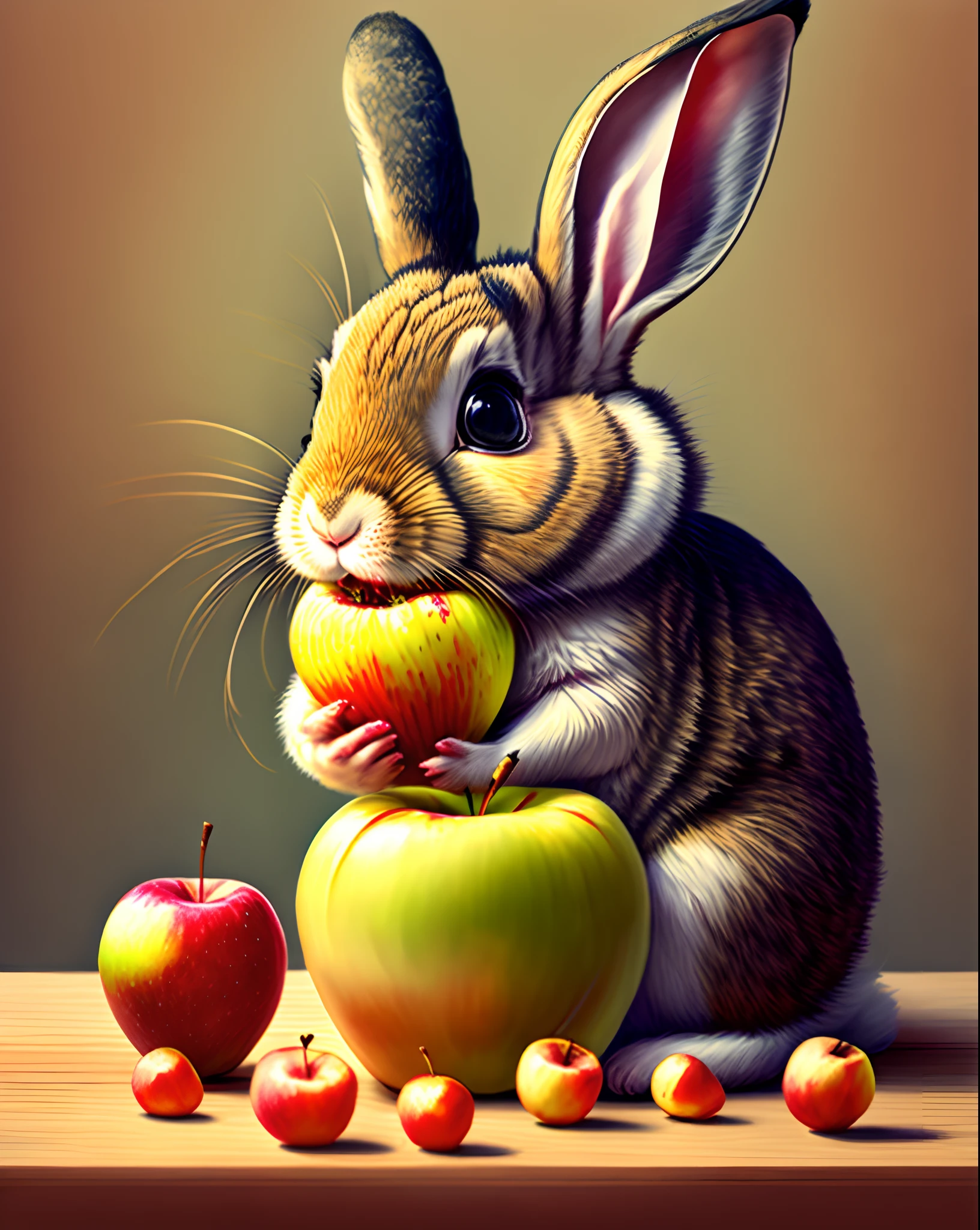 Rabbit eating apples