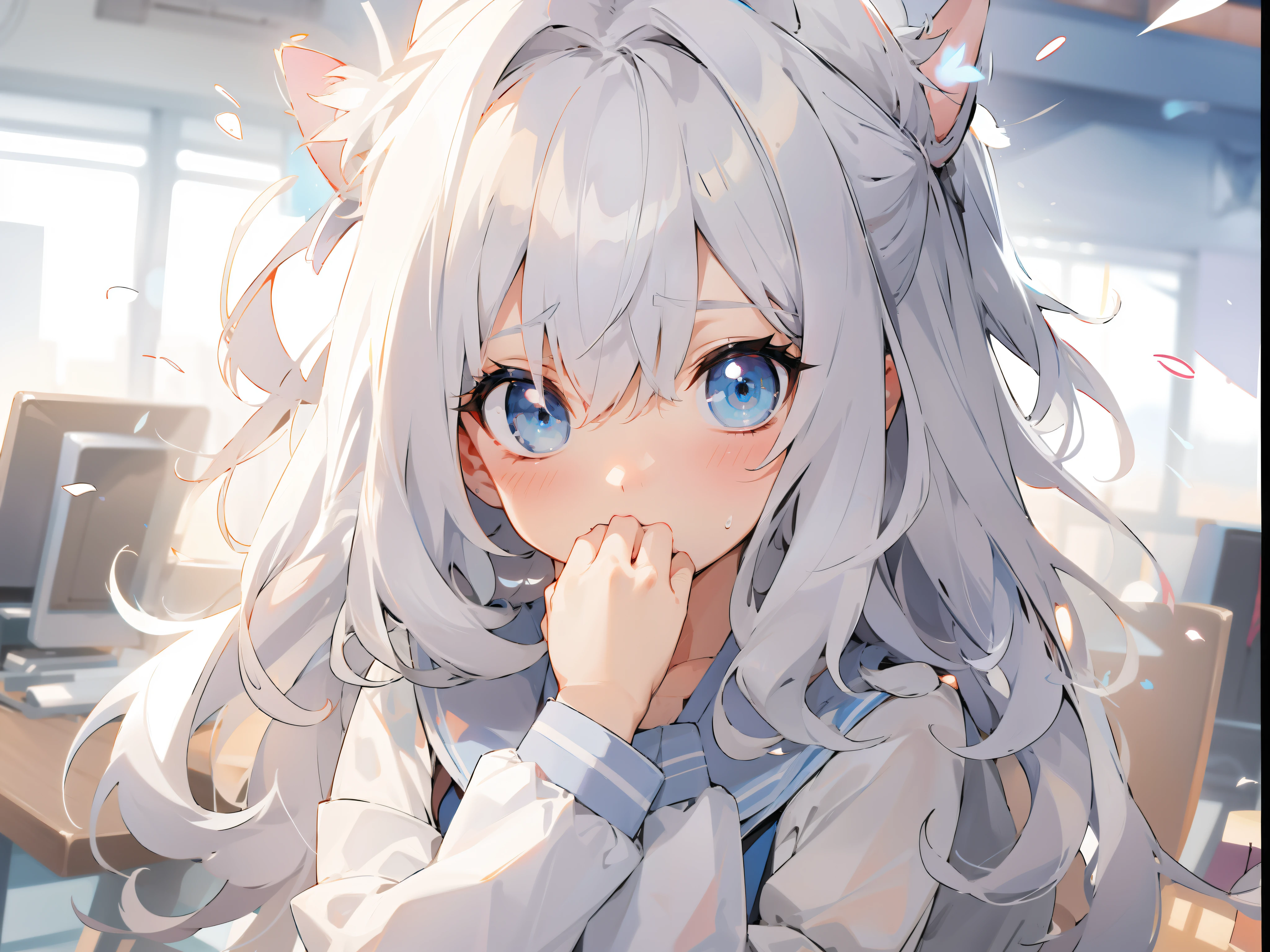 White hair,Moe anime girl