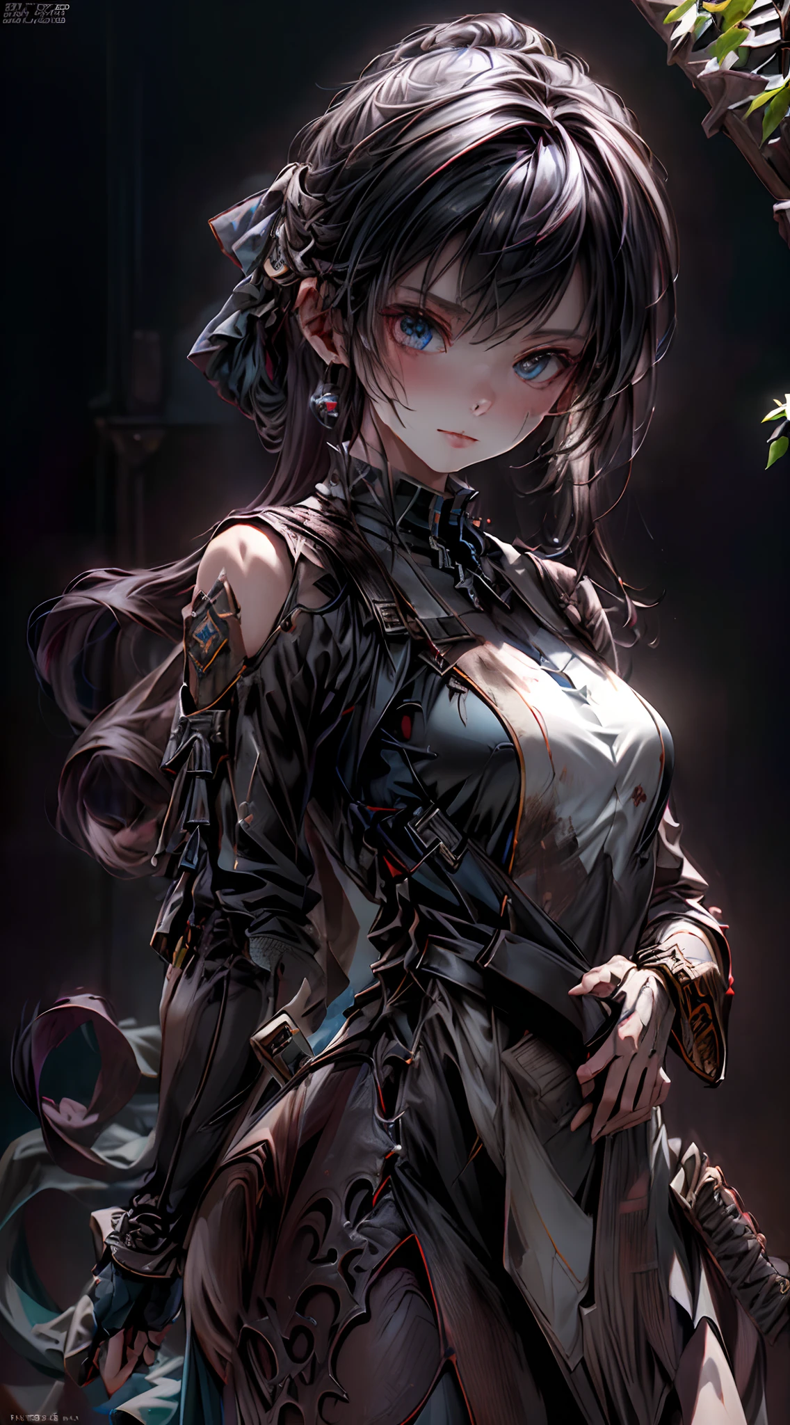 ((top-quality)), ((masterpiece)), (detaileds:1.4), 。.。.。.。.。.。.。.3D, Beautiful Cyberpunk Woman Image,nffsw(HighDynamicRange),Ray traching,NVIDIA RTX,Hyper-Resolution,Unreal 5,Sub-surface scattering,PBR Texturing,Postprocess,Anisotropy Filtering,depth of fields,Maximum clarity and sharpness,multi-layer texture,Albedo and specular maps,Surface Shading,Accurate simulation of light-material interactions,perfectly proportions,Octane Rendering,Two-tone lighting,Wide aperture,Low ISO、White Balance、thirds rule、8K Raw、((Holding an assault rifle in your hand))(((Carrying a sword on his back))),(((Clothes are stained with dirt and dust)))