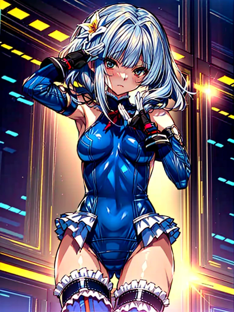(1girl in, (digital) ( (Inside the complex base of the future:1.5), medium breasts, (fril swimsuit, thighs thighs thighs thighs, Detached sleeves)) , Best Quality, marierose,、Hypnorola
Eyes in the sky、1girl in,Emotionless facial expressions,,Angle from the front,saluting