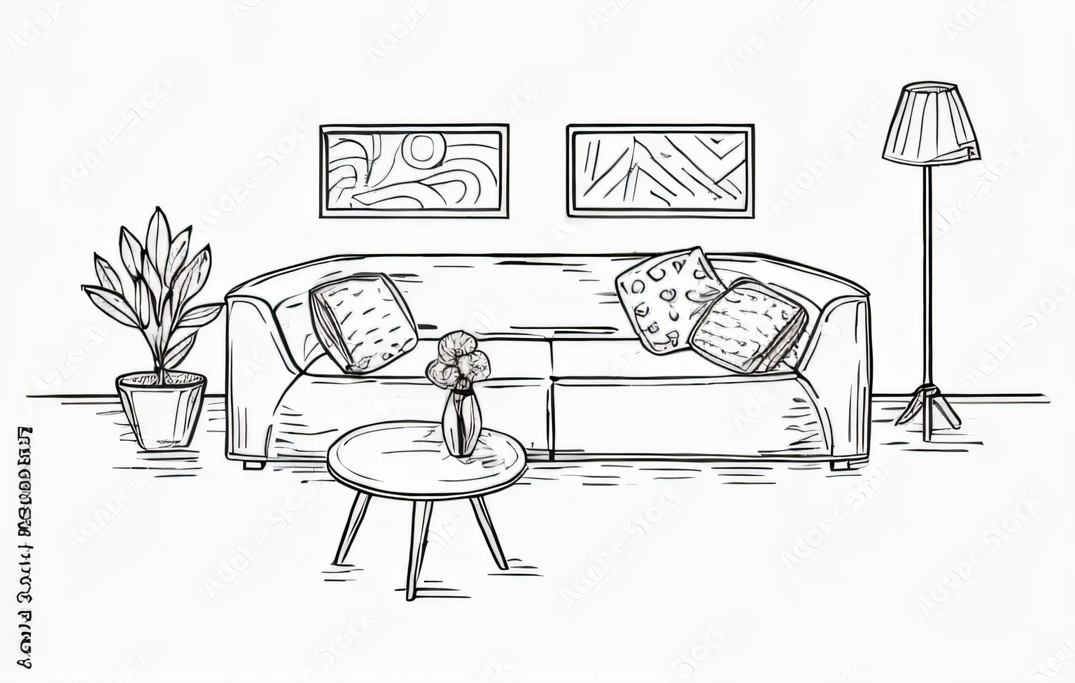 a drawing of a living room with a couch and a table, sketch illustration, living room background, sketch black and white colors, cozy living room background, line art illustration, perfect pen and ink line art, highly detailed illustration.”, minimalist line drawing, simple line art, in a living room, interior of a living room, black ink line art, sketch style