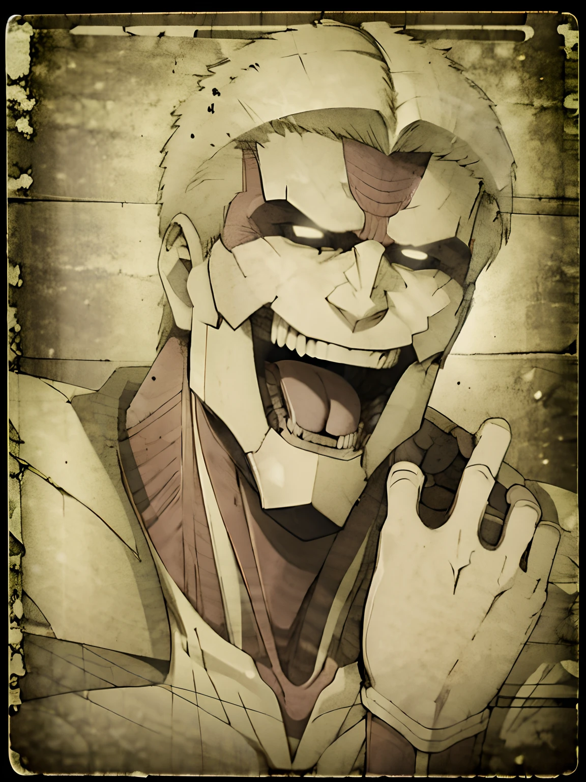 Armored Titan, double V sign, laughing