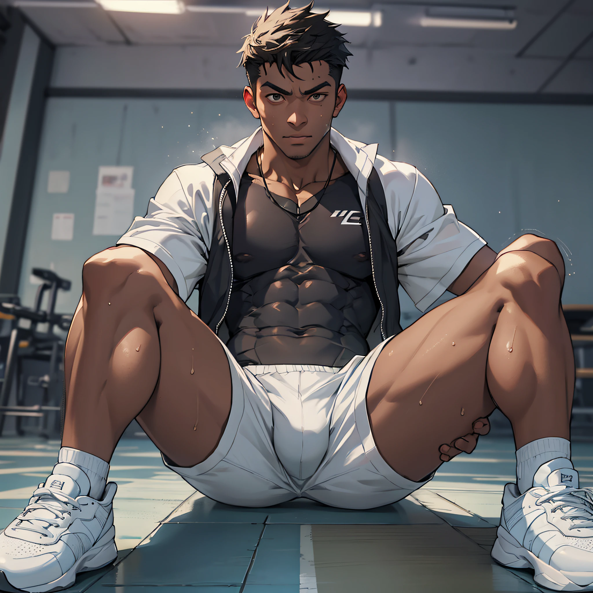 Libido boy，Tong，large pecs，Big bag，Half recumbent，CG sense，POV perspective，spread their legs，Dark atmosphere，8K,Cinematic lighting effects，Textured skin，best qualtiy，Storytelling images，Storytelling images，dynamic blur，actionpose，Elevation viewing angle,Physical Education Student，basketball suit，vests，‎Classroom，with brown skin，Serious expressions，Hot gas，Keep one's mouth shut，Abs，full bodyesbian，solo person，Bare legged，Foot odor，dermatophytosis，white short socks，Sitting down，Undress，Take off your pants ，Sweat ran down