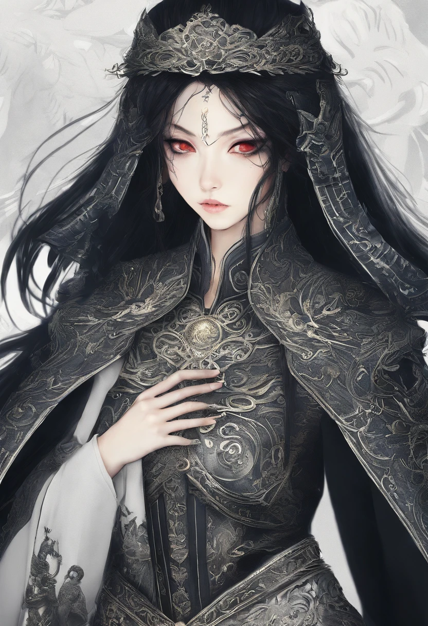 （Wearing a phoenix helmet,Close-up of Mulan, dressed in dark blue armor, holding a long sword），Front close-up，In front of Mulan's face was a sword that shone with a cold light，The hilt of the sword is engraved with a beautiful pattern，Very long hair, Black hair, Big black eyes, Long eyelashes, Sexy red lips, Resolute expression, （The upper body wears dark blue armor made of fish scales and iron sheets）, （The armor was also inlaid with golden stars），（floral embroidery:1.2）, （The cloak is decorated in black and gold）, disney movie《Mulan》， swordsmen，Kungfu，Chinese costume，Wielding his sword, he cleaved the clouds, Show stars embroidery on the background: （Red Phoenix：1.1），Scarlet night sky, （A round of the moon,），Sand and foam are swirling，Blue gas vortex, swirling sand and foam, dust kicked up，Such as foam，Rivers of blood flow, dead tree，cawing ravens， {{Masterpiece}} ， {{{Best quality}}} ， {{Ultra-detailed}} ， {{{illustration}}} ， {{Disheveled hair}} ，Clear facial features， c4d渲染，，Look up，3Drenderingof，Skin texture, Facial spots，Oriental beauty,