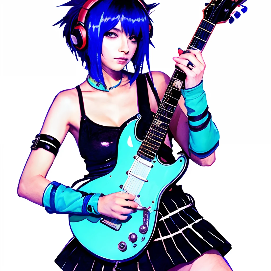 guitar,cyber punk,very watercolor,woman,Pixel art