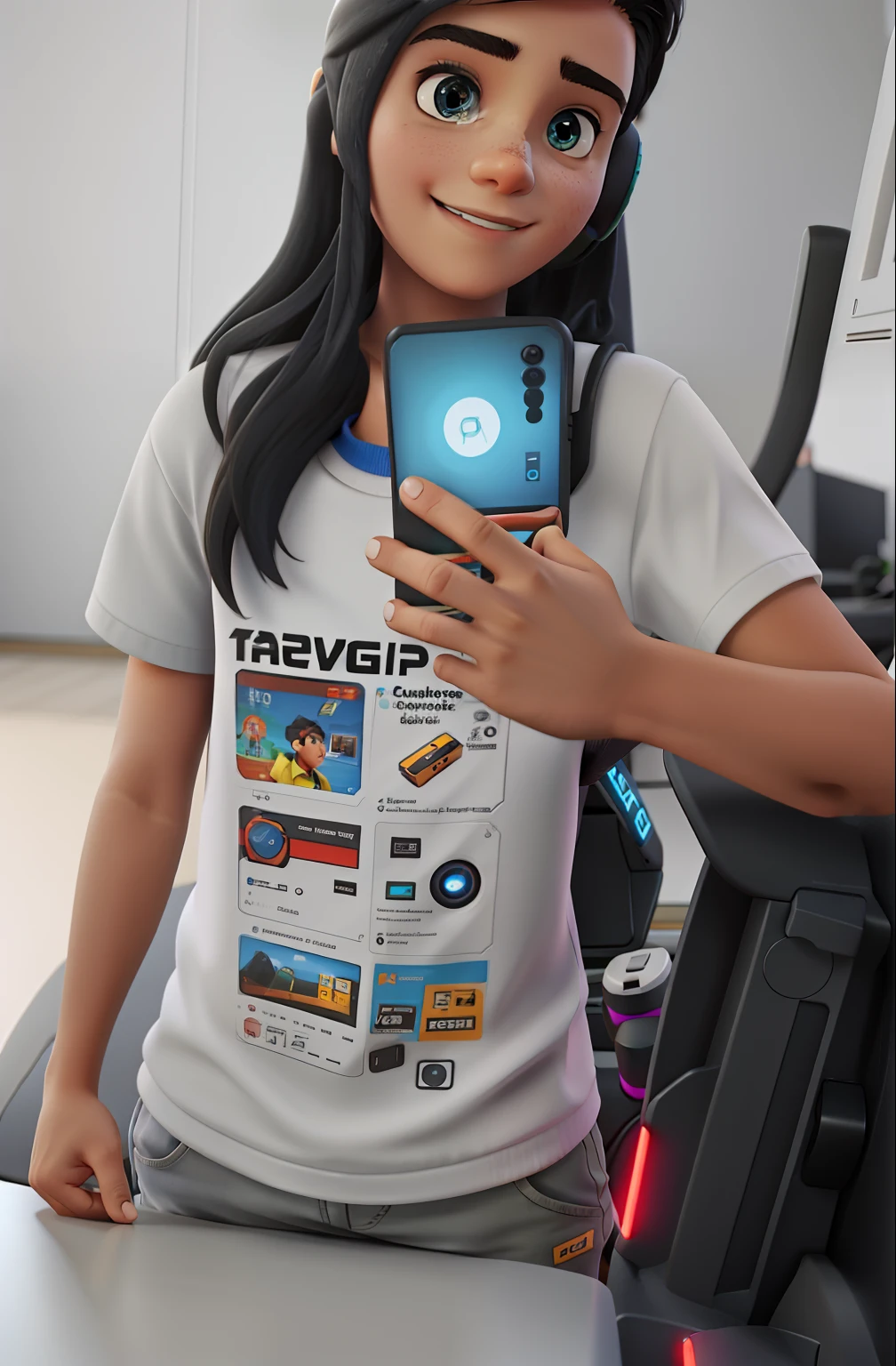 Uma jovem gamer futurista