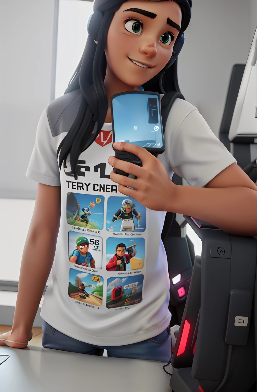 Uma jovem gamer futurista
