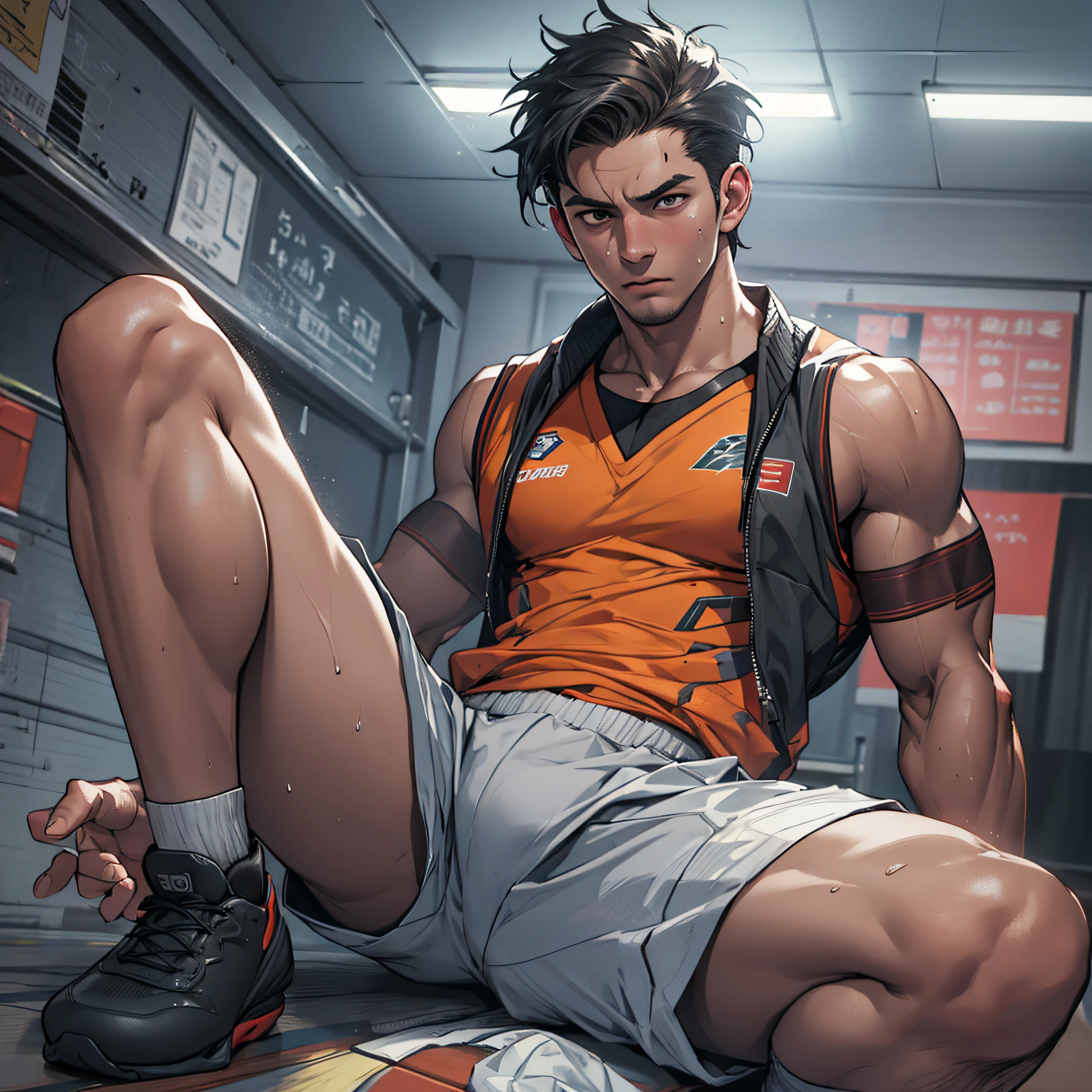 Libido boy,Tong,large pecs,Big bag,Half recumbent,CG sense,POV perspective,spread their legs,Dark atmosphere,8K,Cinematic lighting effects,Textured skin,best qualtiy,Storytelling images,Storytelling images,dynamic blur,actionpose,Elevation viewing angle,Physical Education Student,basketball suit,vests,Classroom,with brown skin,Serious expressions,Hot gas,Keep one's mouth shut,Abs,full bodyesbian,solo person,Bare legged,Foot odor,dermatophytosis,white short socks,Sitting down,Undress,Take off your pants ,Sweat ran down