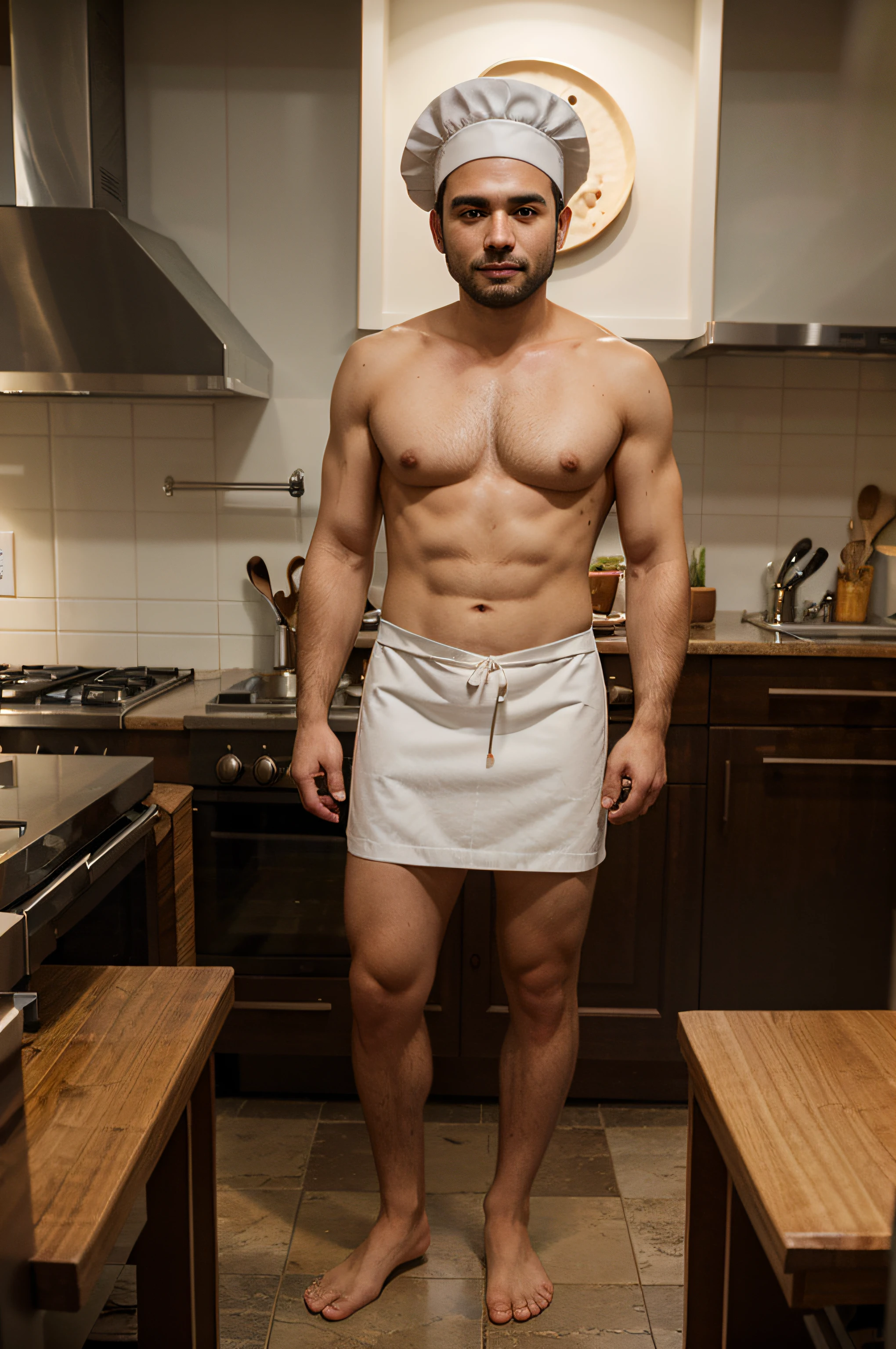 foto de corpo inteiro, Naked man with apron and chef's hat