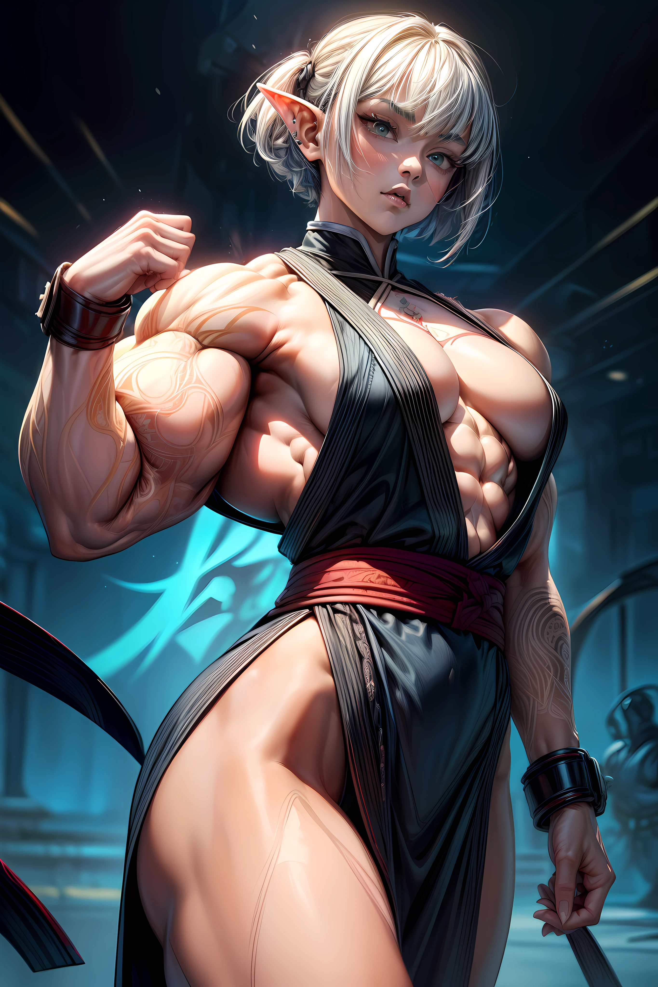 ((dojo:1, female, girl, taekwondo, street fighter:1, karate dress:1, dojo background, karate, ,martial arts)),high contrast, (8K UHD:1.2), (photorealistic:1.2),(masterpiece:1.4), (best quality:1.4),extremely detailed wallpaper, highly detailed illustrations, ((1 Girl)) , (super-complex details) official art, unity 8k wallpaper, ultra detailed, beautiful and aesthetic, masterpiece, best quality, (zentangle, mandala, fantasy, elf), (fractal art:1.3) , masterpiece, , intricate detail,),((bulking)),(body muscular:1.4),bob hair,busty,sexy,curvy,crazy abs, upper , bob hair