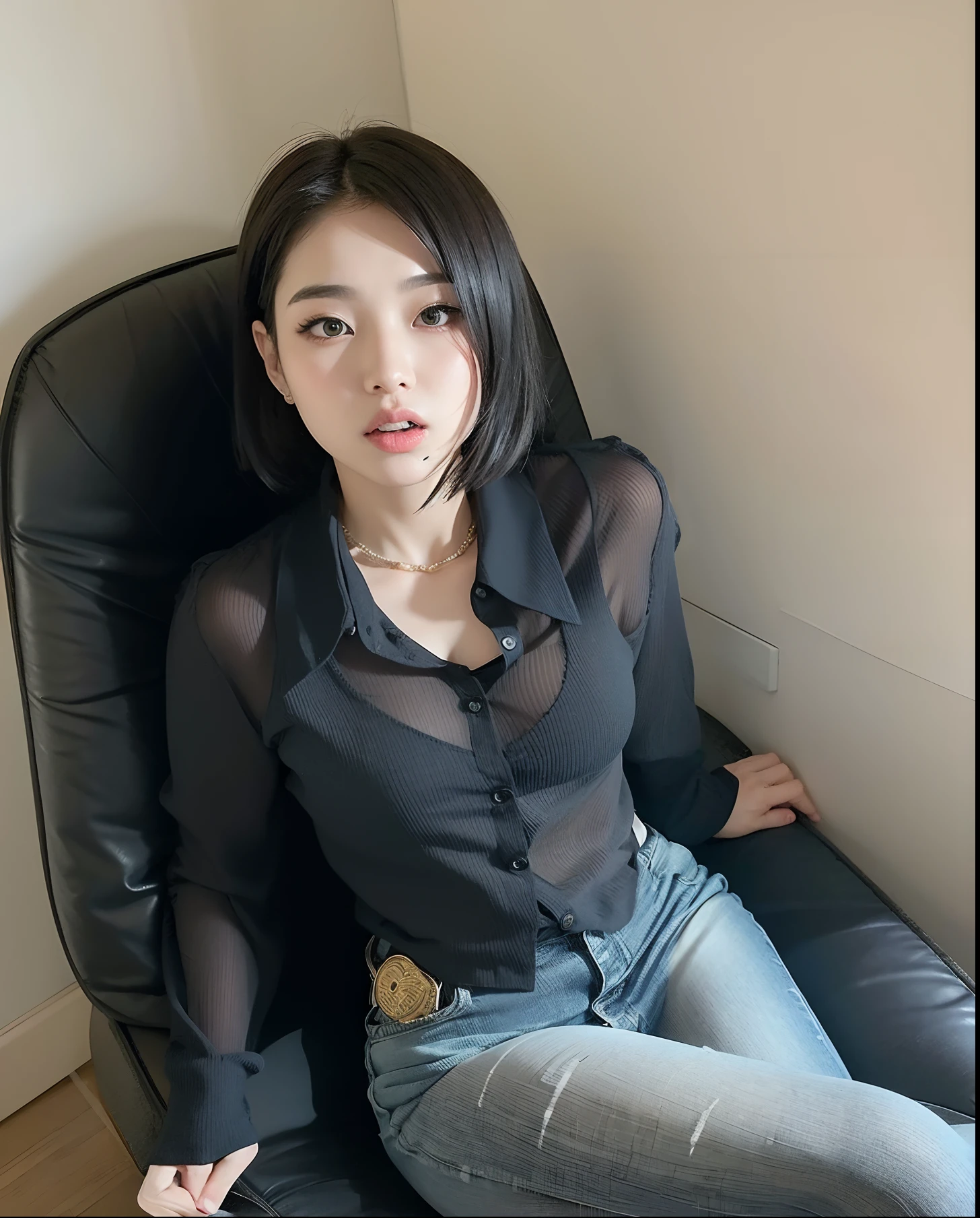 mulher araffe sentada em uma cadeira com um controle remoto, menina coreana, Mulher sul-coreana bonita, linda mulher coreana jovem, Heonhwa Choe, Mulher coreana, mulher coreana jovem bonita, usando uma blusa, Modelo de moda feminina coreana, atriz da Coreia, cruel korean goth girl, 韓国アイドル, Lee Ji - Eun, Lee Ji-eun