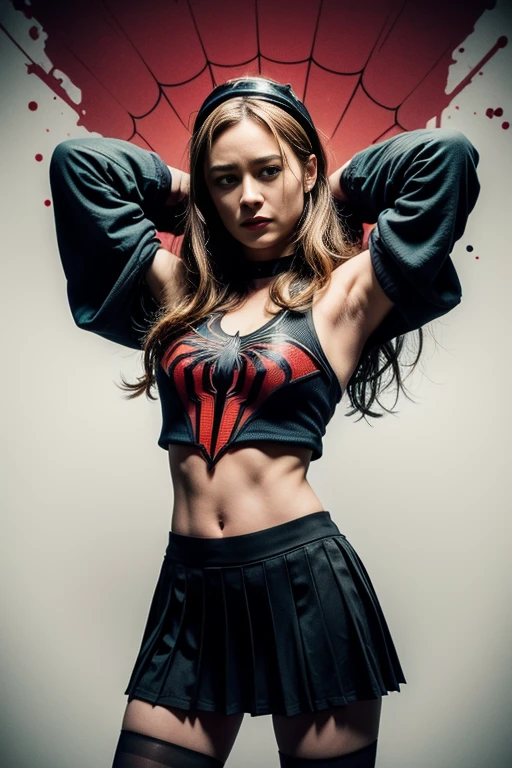Sticking out the navel、newyork、She wears a torn Spider-Man suit,wearing skirt、 Red and black color scheme,Dynamic、​masterpiece、top-quality、ultra-detailliert、ighly detailed、beautiful detailed brilliance、超A high resolution