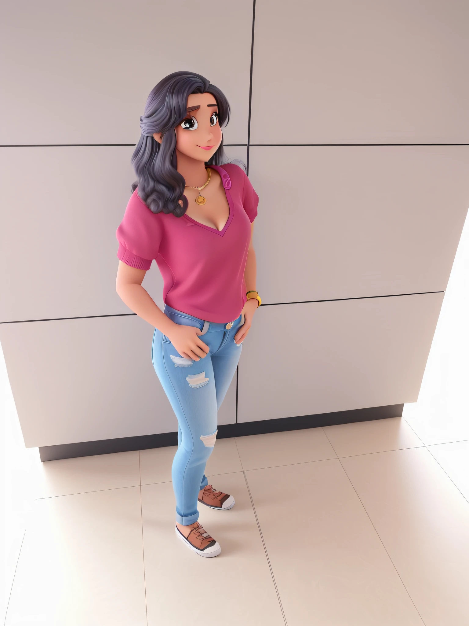Uma Mulher Branca, Cabelo Preto Estilo Disney pixar , alta qualidade, melhor qualidade