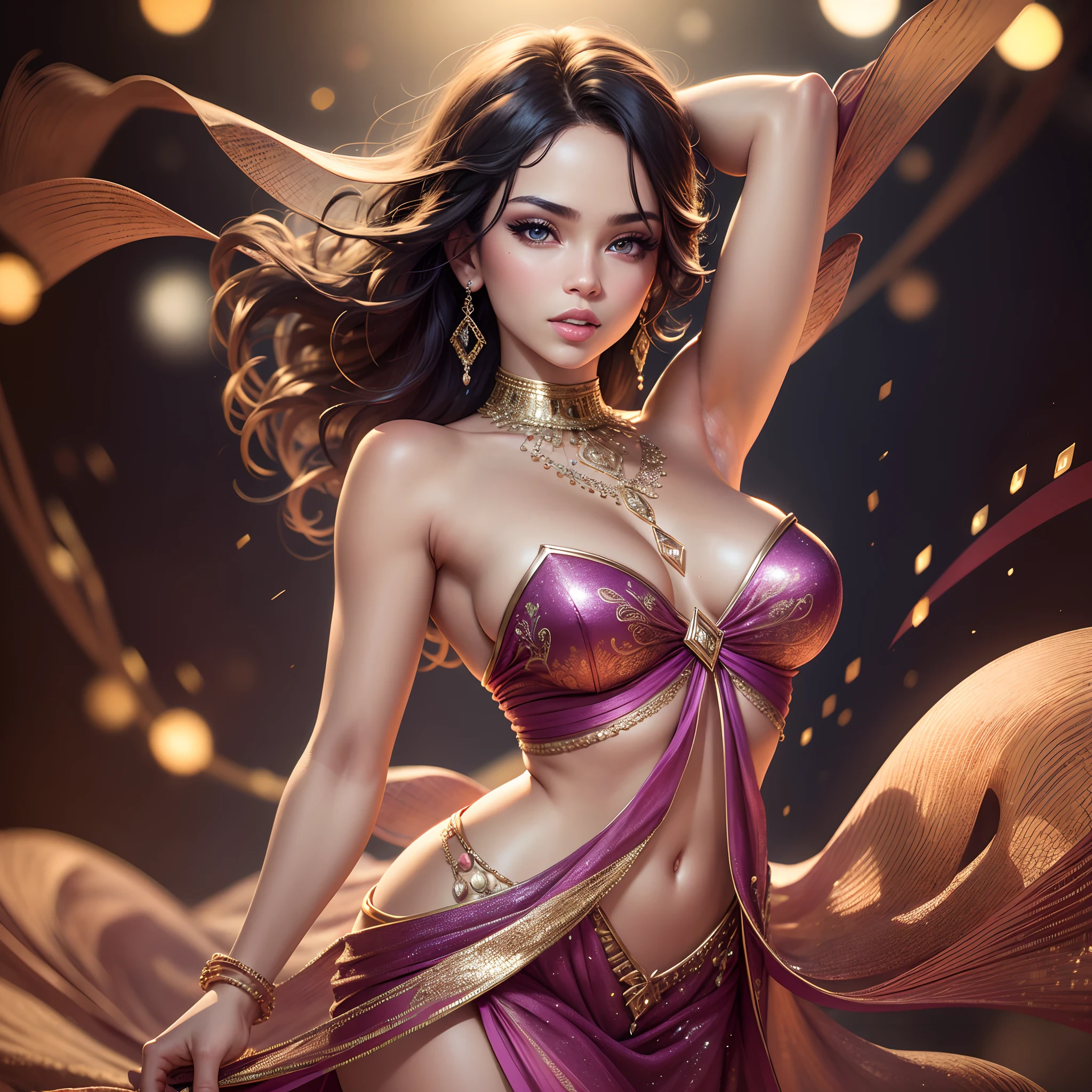 (best quality,highres),sexy woman,mulatto,detailed eyes,beautiful detailed lips,seductive eyes and face,passionate look,sensual expression,posing confidently,parading on a catwalk,silk gown,flowing fabric,sparkling jewelry,dazzling lights,glamorous atmosphere,vibrant colors,fashion show ambiance,ultra-detailed,photo-realistic,studio lighting,bokeh --auto --s2