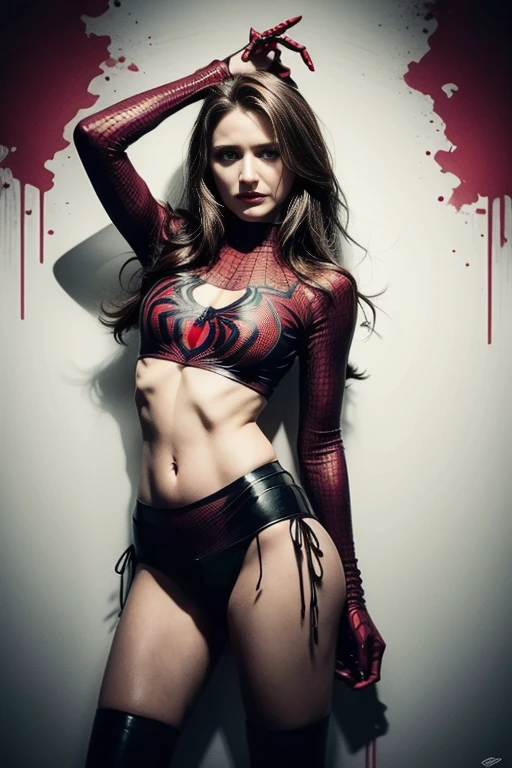 Cameron Diaz、Sticking out the navel、newyork、She wears a torn Spider-Man suit,wearing skirt、 Red and black color scheme,Dynamic、​masterpiece、top-quality、ultra-detailliert、ighly detailed、beautiful detailed brilliance、超A high resolution