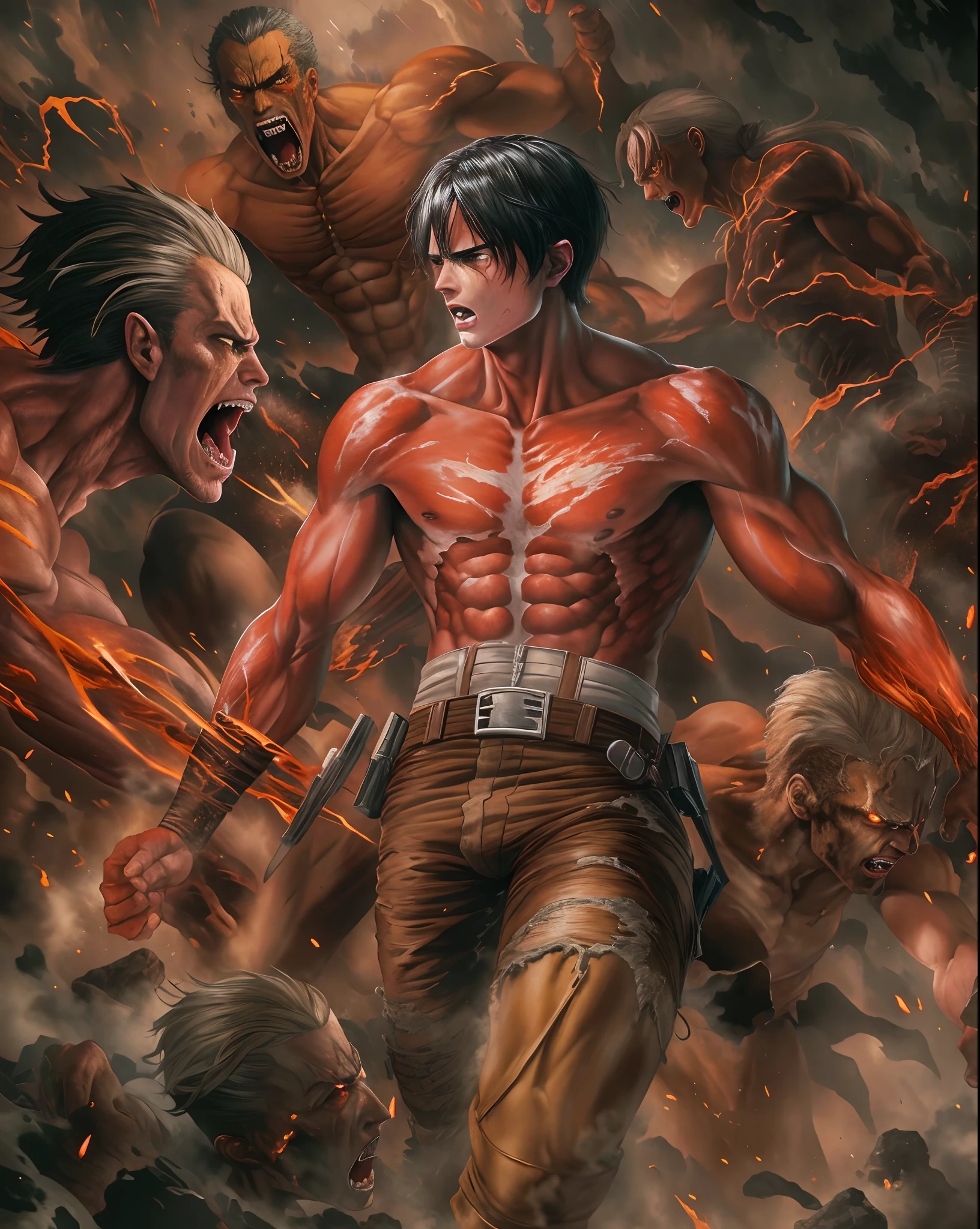 A match between two beautiful high school girls mixed martial artists。Covered in blood、Covered in wounds and in a bad shape。Grabbing the opponent's body and punching。fighting violently。Suffering from damage。Mouth open and dripping blood。Facial swelling。Bruised body。With one eye closed, it seems painful。Fighting inside the Octagon。I'm soaked in sweat。naked、Open Finger Gloves。Erect nipples。Short black hair。