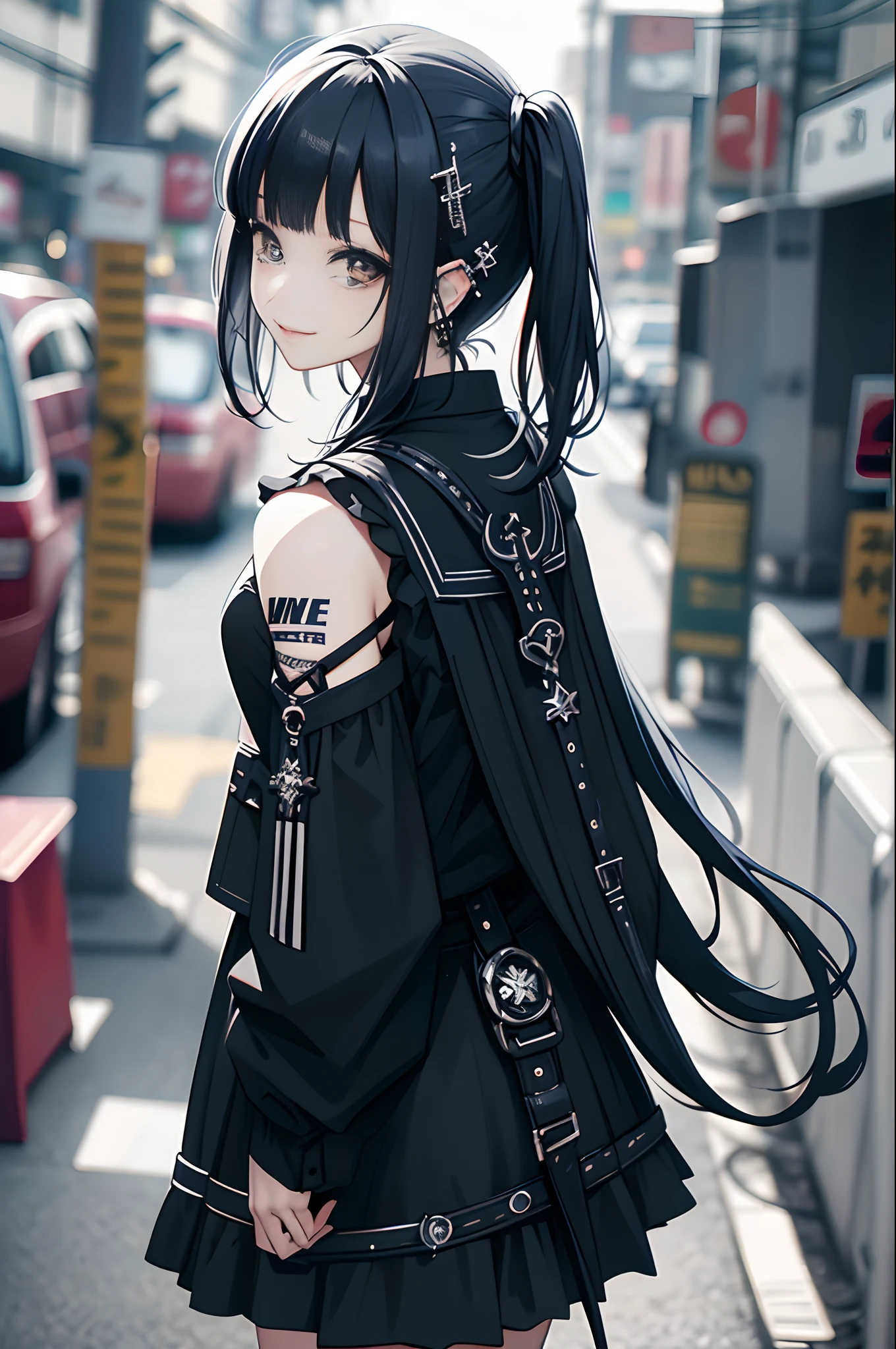 Anime girl standing on a city street wearing a leather skirt and black erotic underwear, Ilya Kuvshinov with long hair, Guviz style artwork, Anime Art Wallpapers 8K, (Beautifully detailed face),(Beautiful attention to detail),Art Station「Pysif」Mr. Gwitz, ピシブArt Stationのグウィズ, Cyberpunk anime art