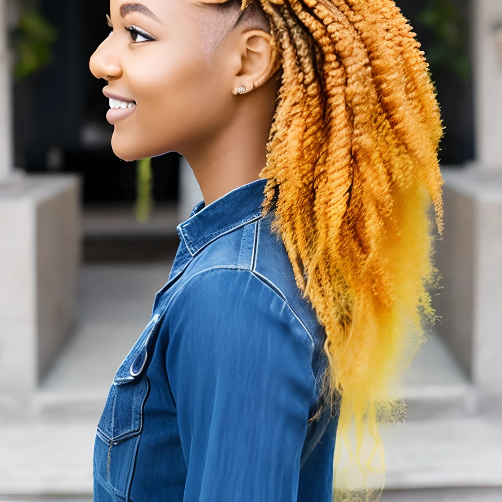 Long orange-yellow hair,Natural volumes,Twist braids