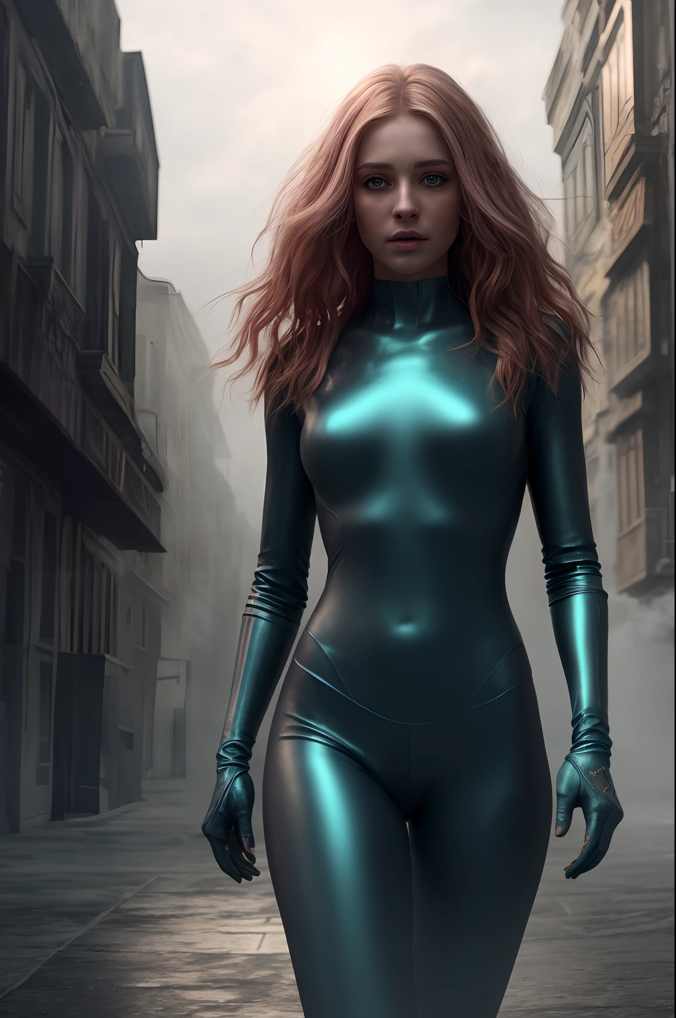 Realiistic, RAW photo, realistic colors, colorful, cute woman walking in futuristic cityscape, hyperrealistic, dinamic, cinematic composition, delicate detail, highly detailed face and eyes, masterpiece, very beautiful, adorable, marvelous, exquisite, captivating, alluring, spectacular, polished, very cute, excellent, astonishing, cinematic colors, full colors, hair backlighting, volumetric lighting, 8K, perfect eyes, perfect pupils, expressive eyes, smoke, particle fx, mist, fog