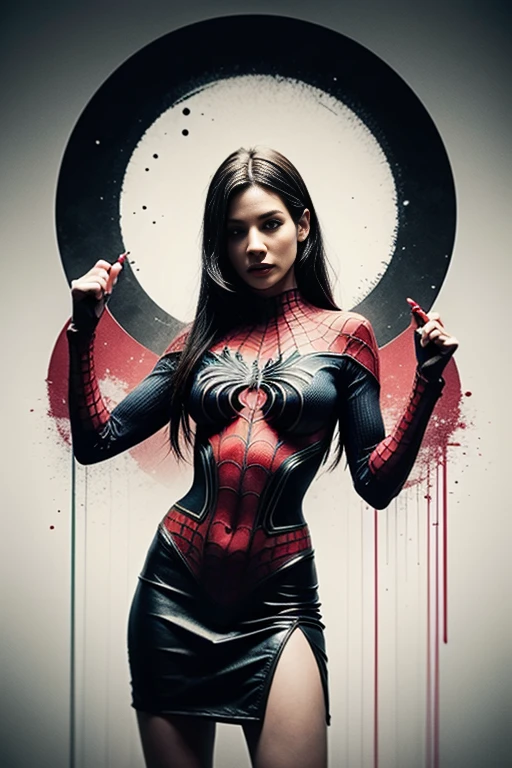 sandra bullock、Sticking out the navel、newyork、She wears a torn Spider-Man suit,wearing skirt、 Red and black color scheme,Dynamic、​masterpiece、top-quality、ultra-detailliert、ighly detailed、beautiful detailed brilliance、超A high resolution