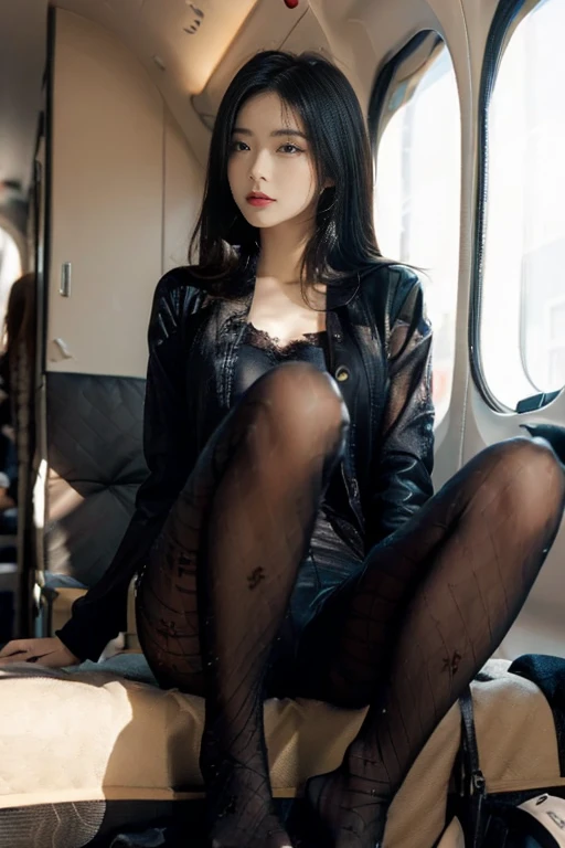 (full bodyesbian:1.5)，(1girll:1.3),(view the viewer:1.4)，(anatomy correct:1.4),(Sit on top of the hill:1.2),(Wear a flight attendant suit:1.2),(Opaque pantyhose:1),( Girls don't wear shoes :1.1),(Accurate and perfect face:1.3),(Long legs:1.3),hyper HD, Ray traching, reflective light， structurally correct, Award-Awarded, High detail, Fade shadow contrast, Face lighting ，Cinematic lighting, Masterpiece, super detailing, High quality, High detail, Best quality, 16k，High contrast,