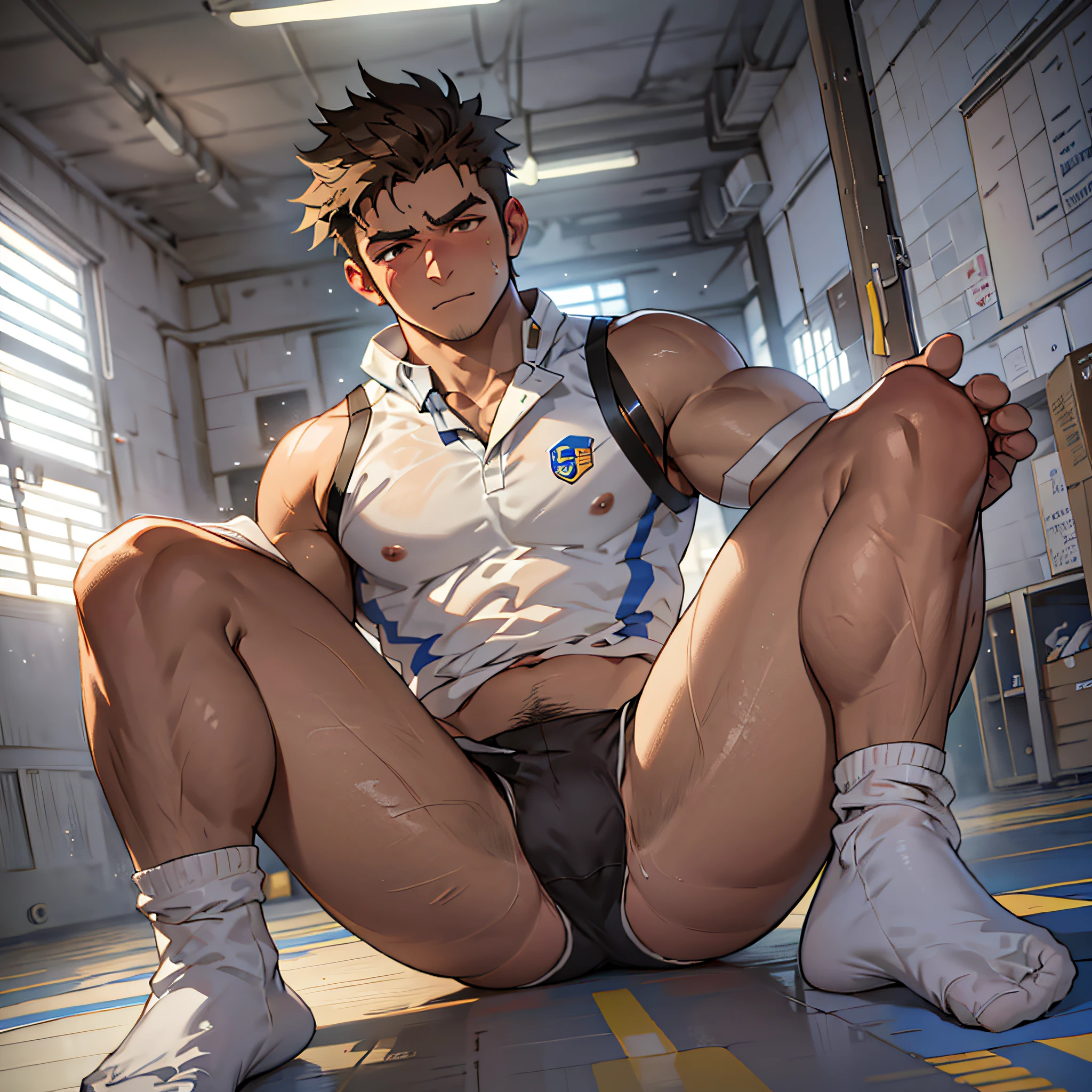 Libido boy,Tong,large pecs,Big bag,Half recumbent,CG sense,POV perspective,spread their legs,Dark atmosphere,8K,Cinematic lighting effects,Textured skin,best qualtiy,Storytelling images,Storytelling images,dynamic blur,actionpose,Elevation viewing angle,Physical Education Student,basketball suit,vests,Classroom,with brown skin,Serious expressions,Hot gas,Keep one's mouth shut,Abs,full bodyesbian,solo person,Bare legged,Foot odor,dermatophytosis,white short socks,Undress,Take off your pants,feet posing, high soles,correct feet-construction