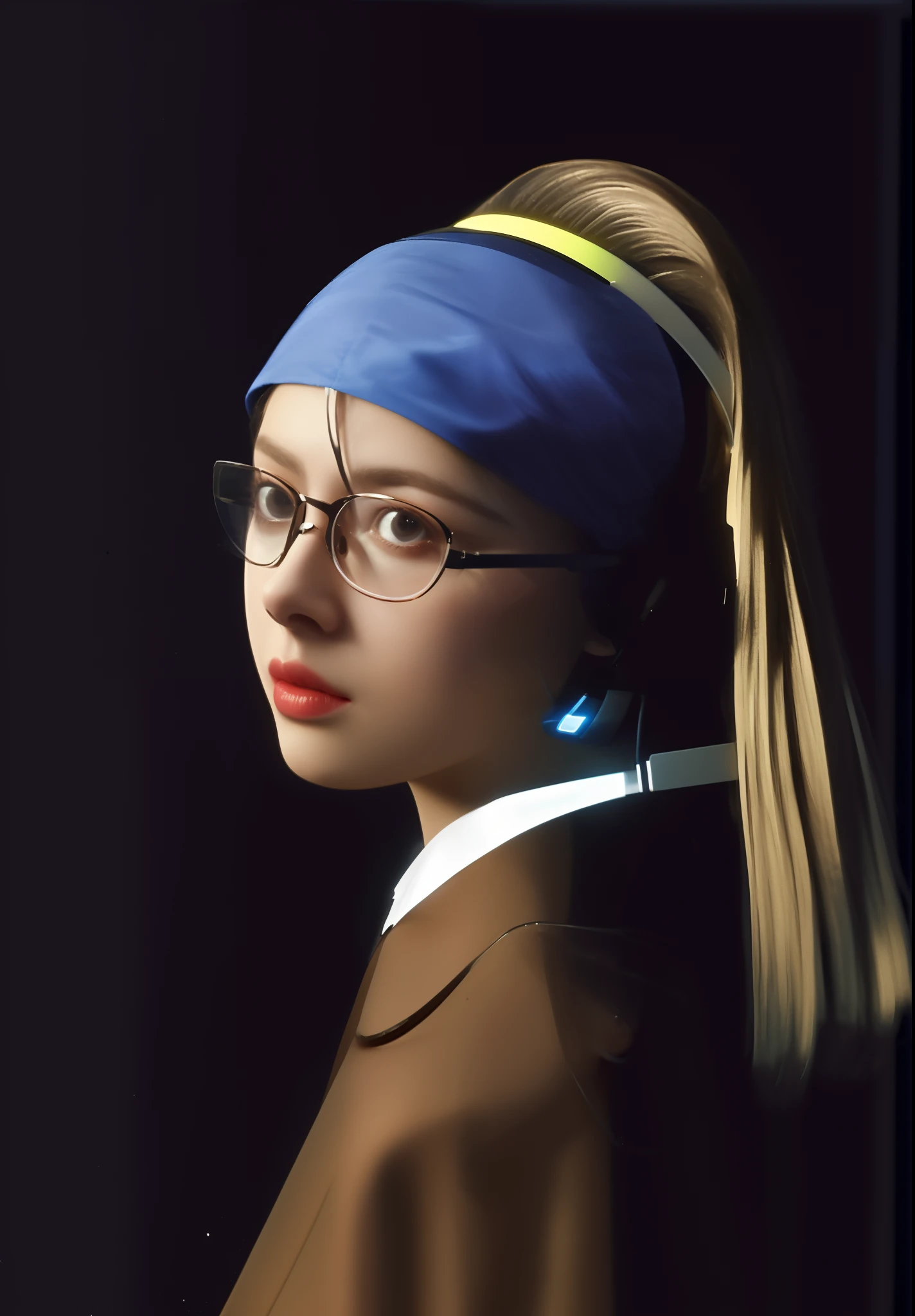 Wearing a headset,Girl with high-tech glasses,A picture full of technology