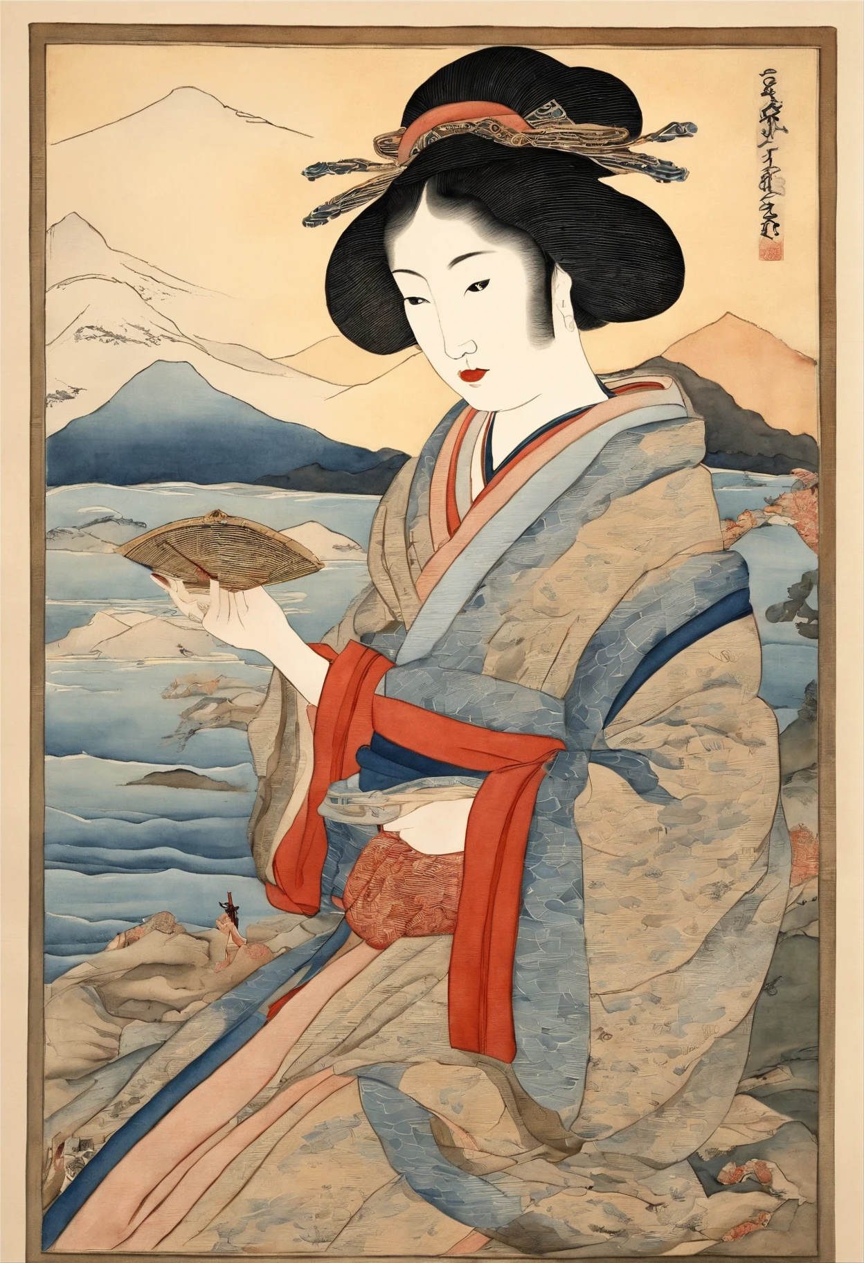 Best Quality, style of hokusai, ukiyoe painting, femele,PlayingCards